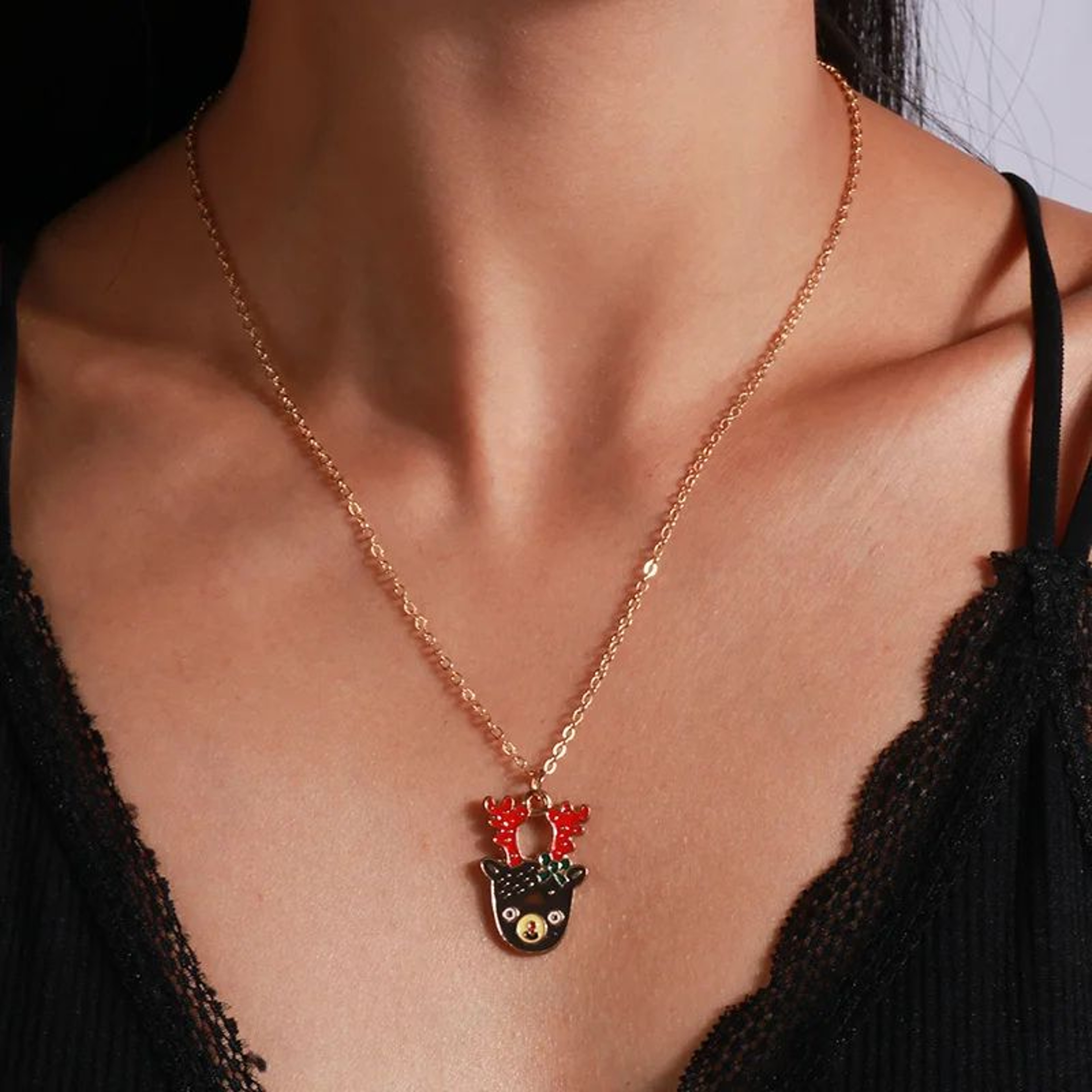 Cute Christmas Enamel Pendant Necklace For Women 17