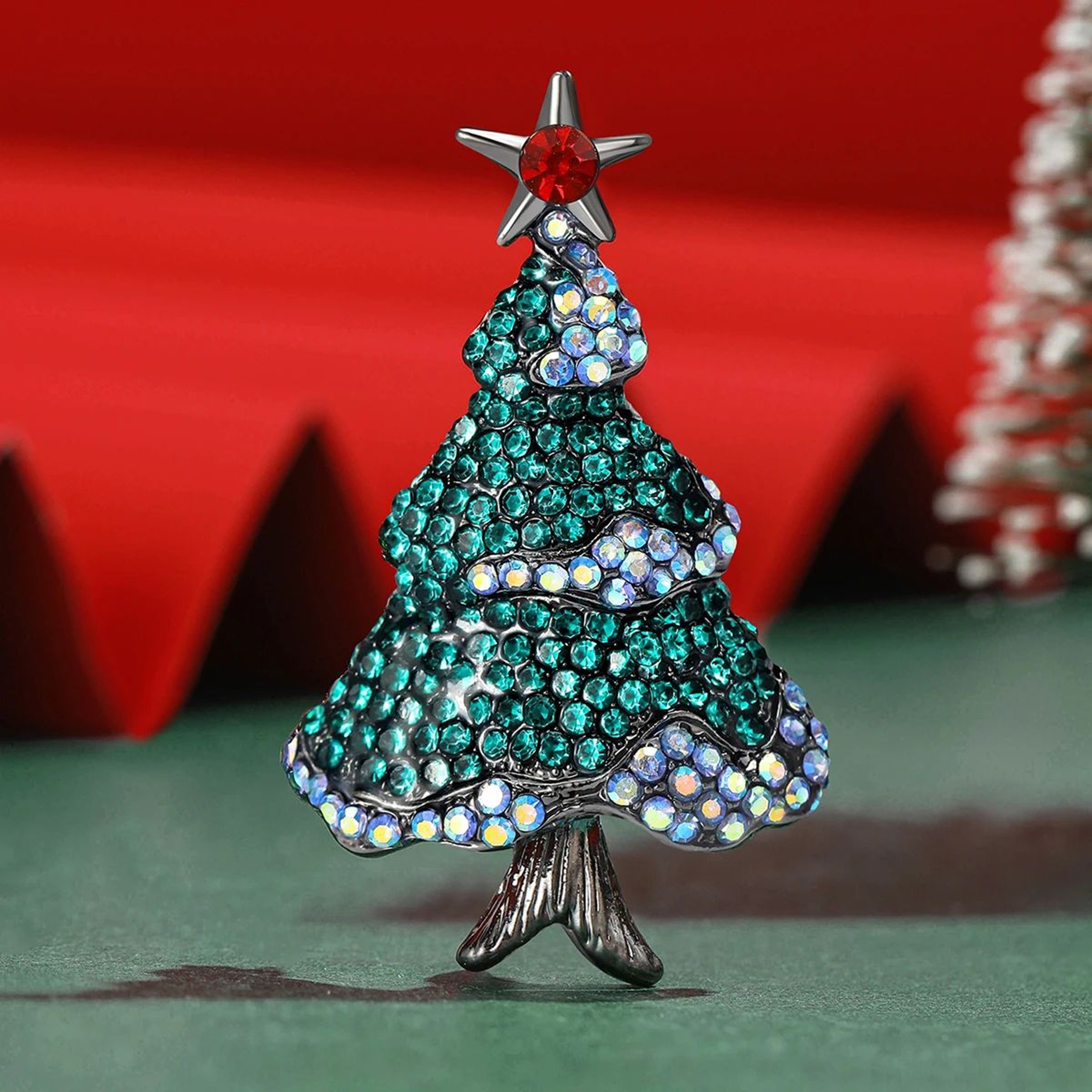 Rhinestone Enamel Christmas Tree Brooch Pin 5