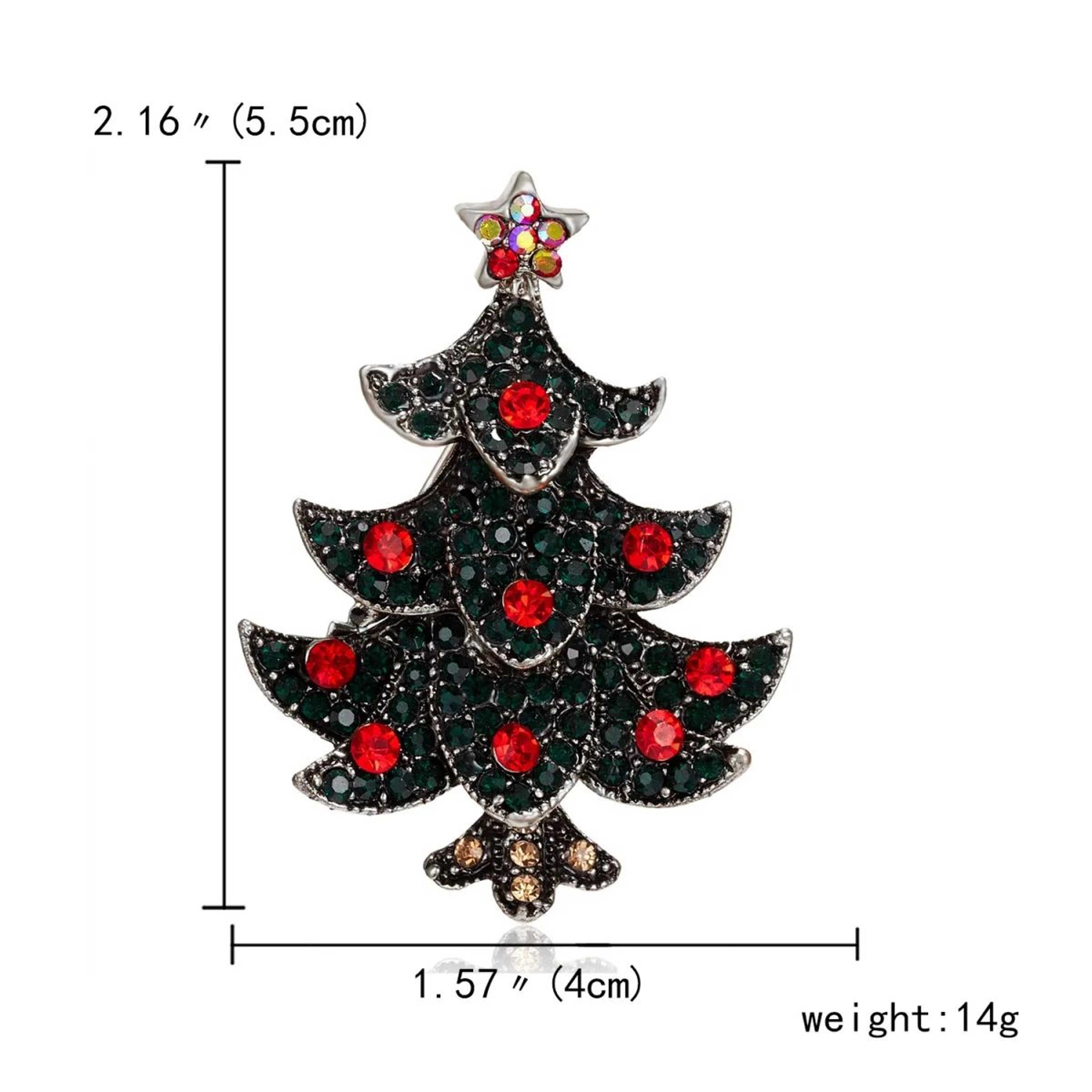 Vintage Rhinestone Star Christmas Tree Brooch Pin 2