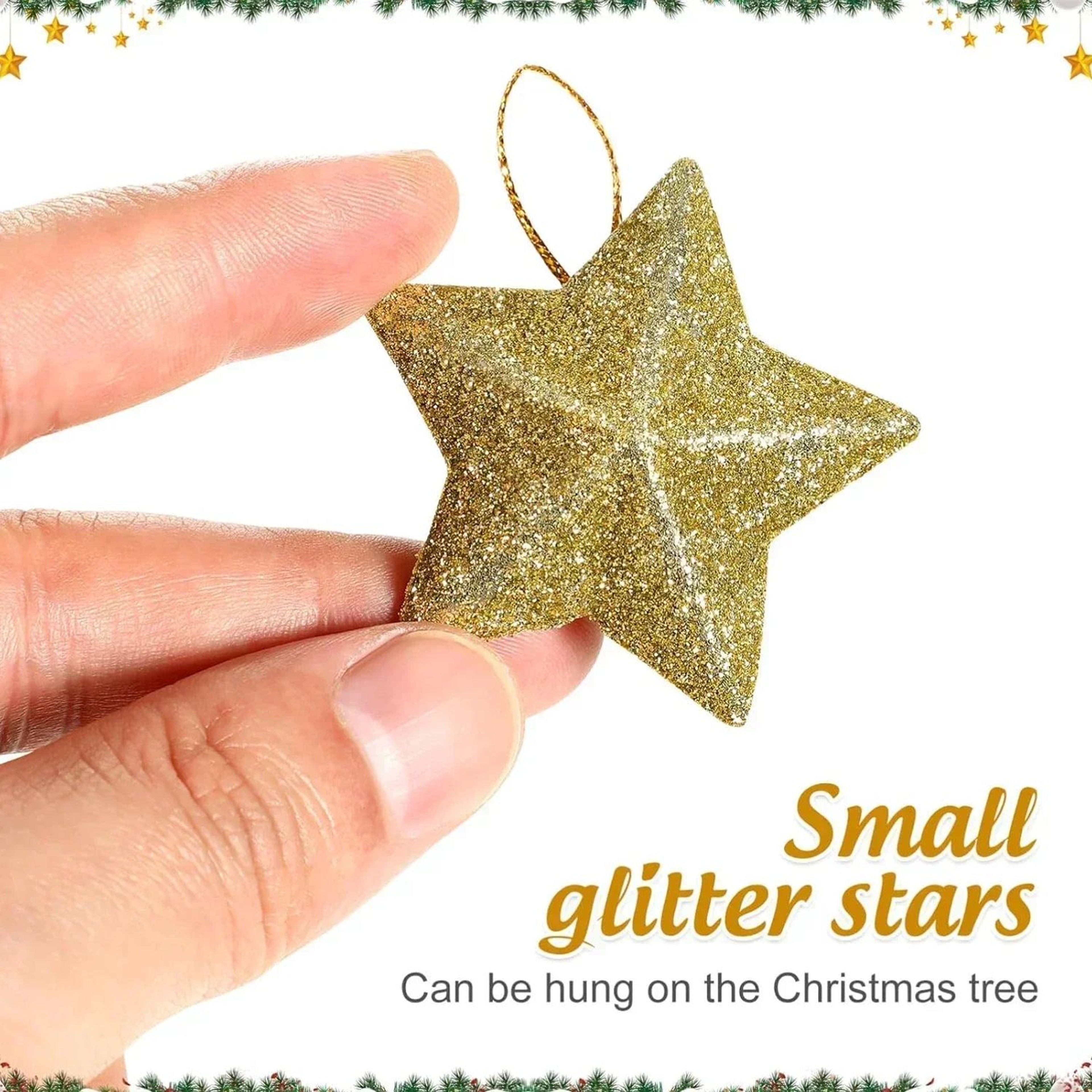 24 Piece Gold Glitter Star Christmas Ornaments 2
