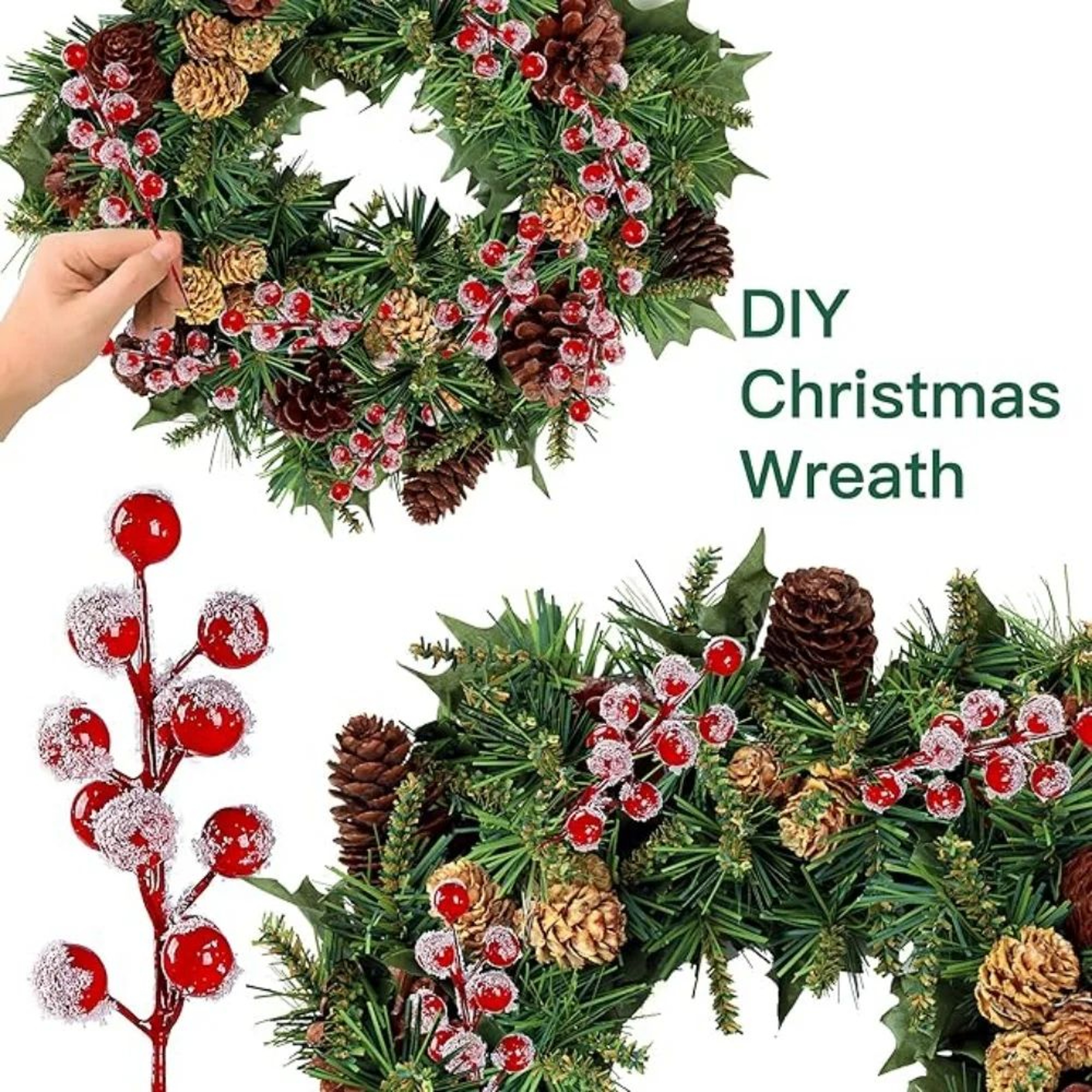 10 Piece Artificial Red Holly Berry Branches 6