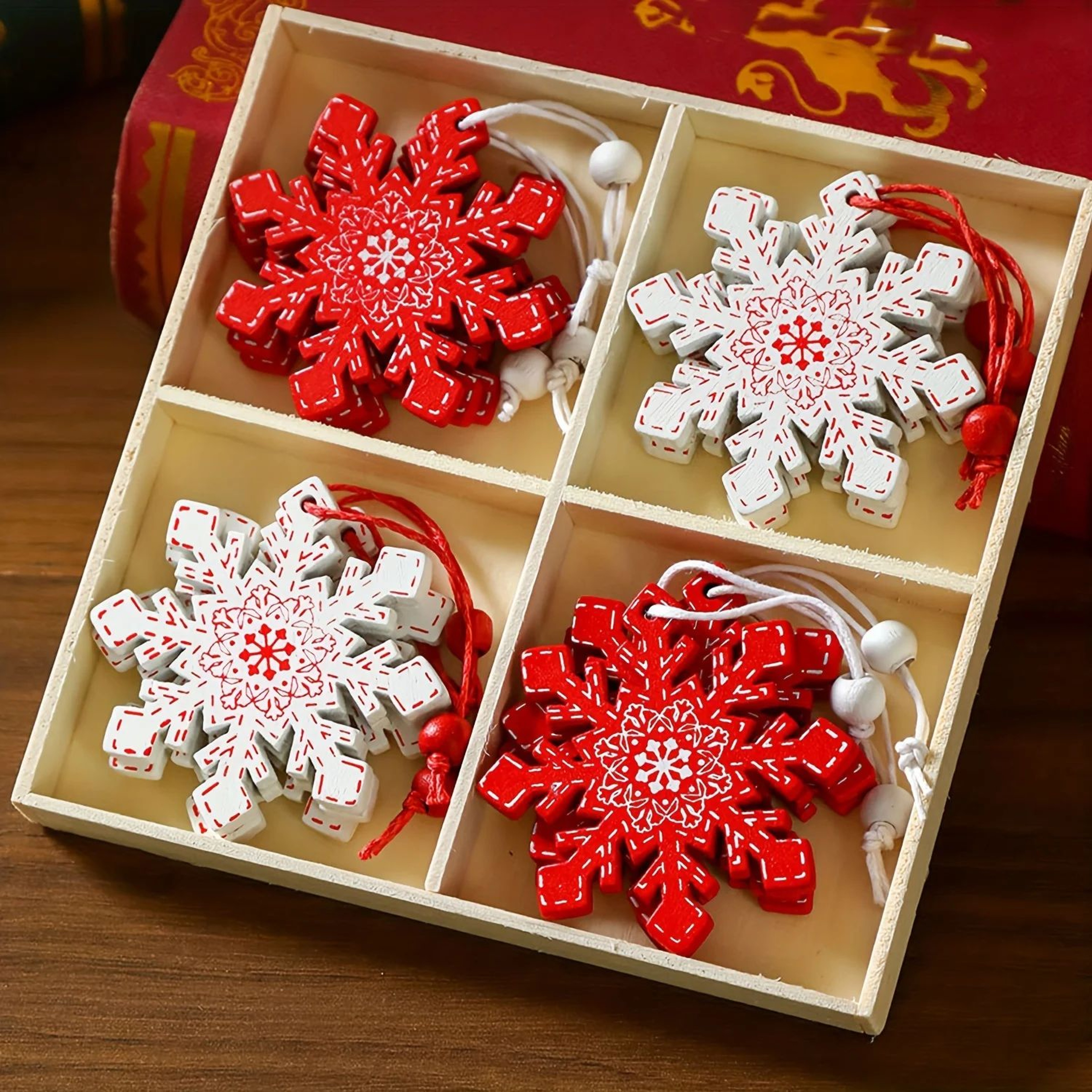 12 Piece Wooden Snowflake Star Christmas Ornaments 0