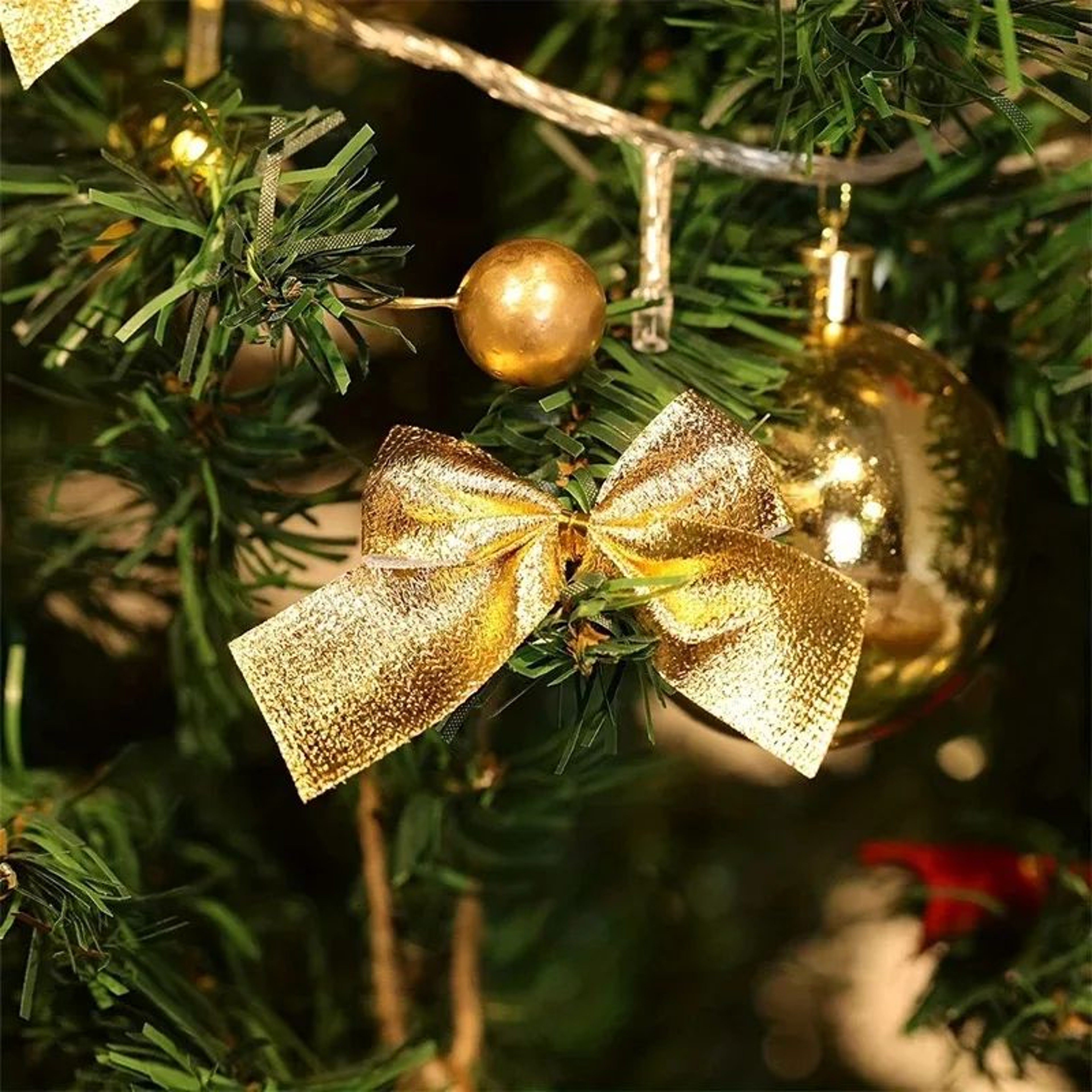 Mini Red Gold Christmas Bow Decorations 3
