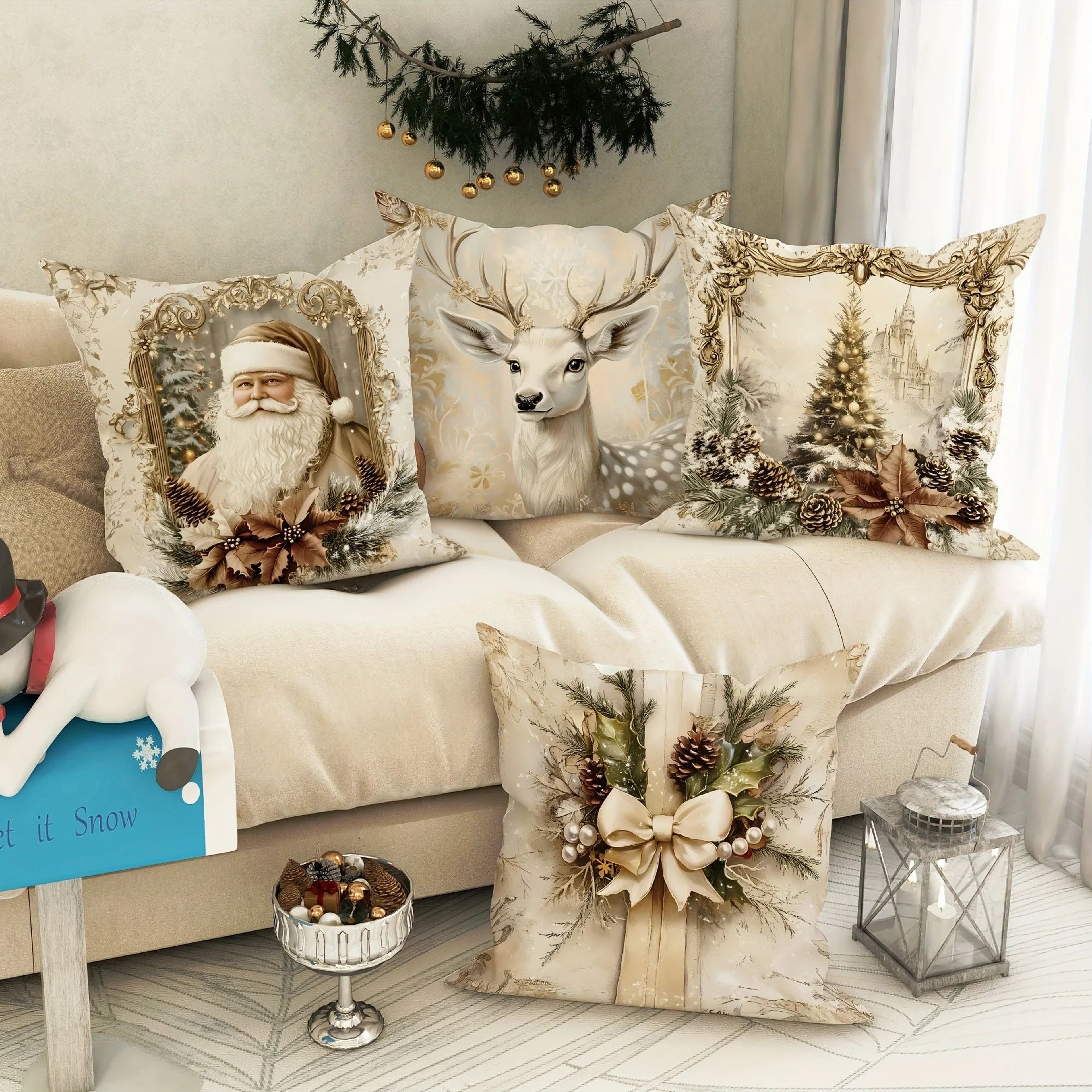 Santa Reindeer Christmas Tree Decorative Pillow Cover 1