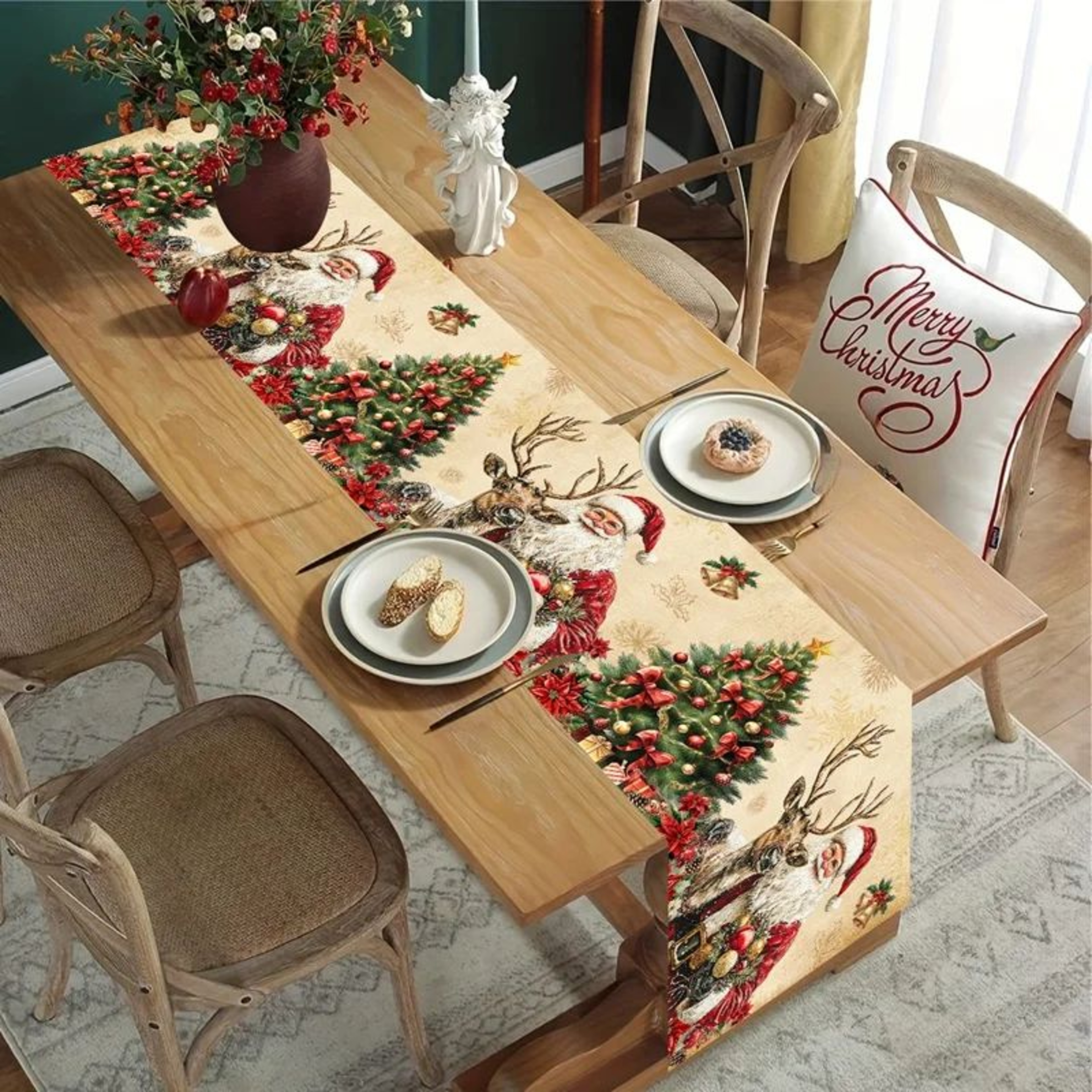 Vintage Santa Claus Christmas Table Runner 0