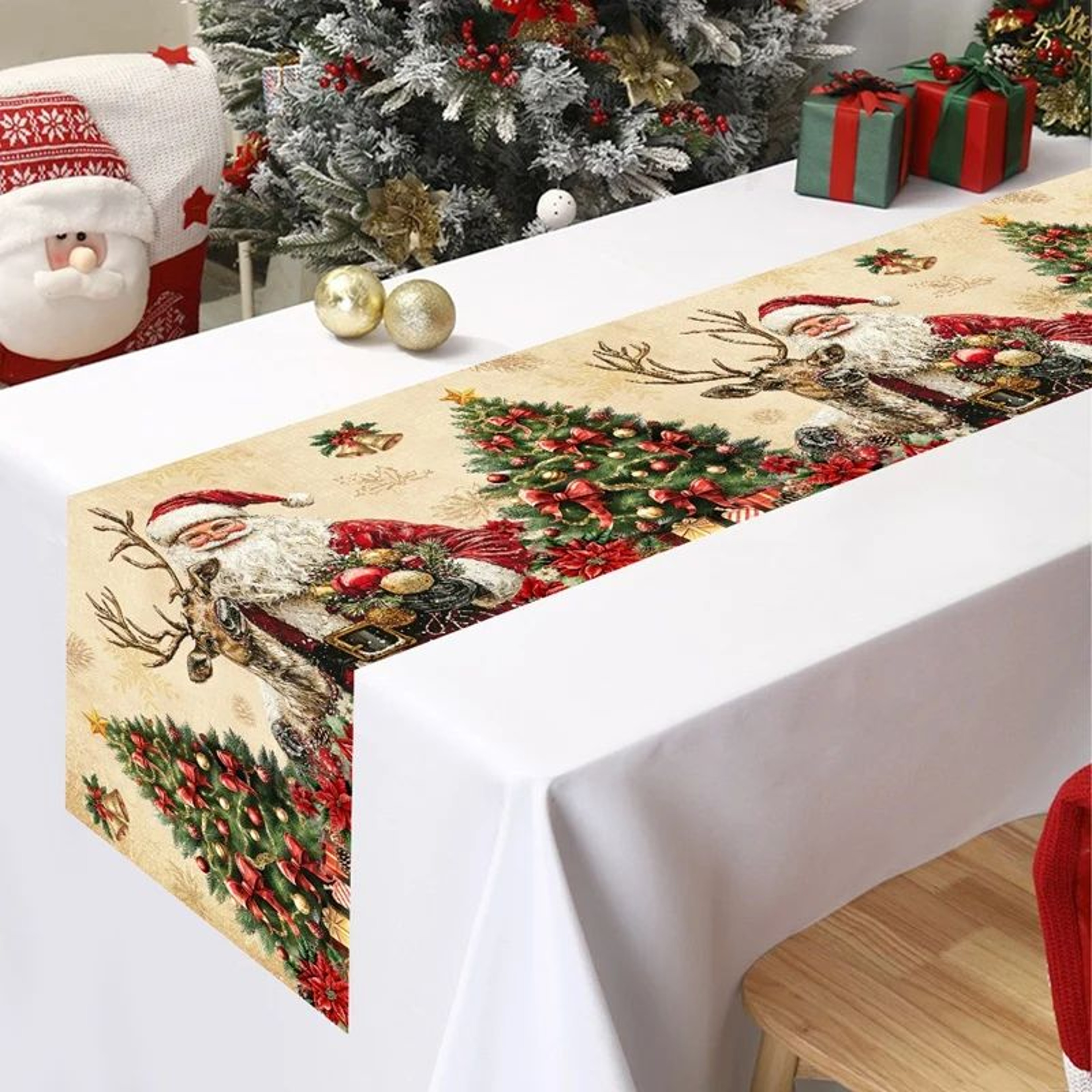 Vintage Santa Claus Christmas Table Runner 6