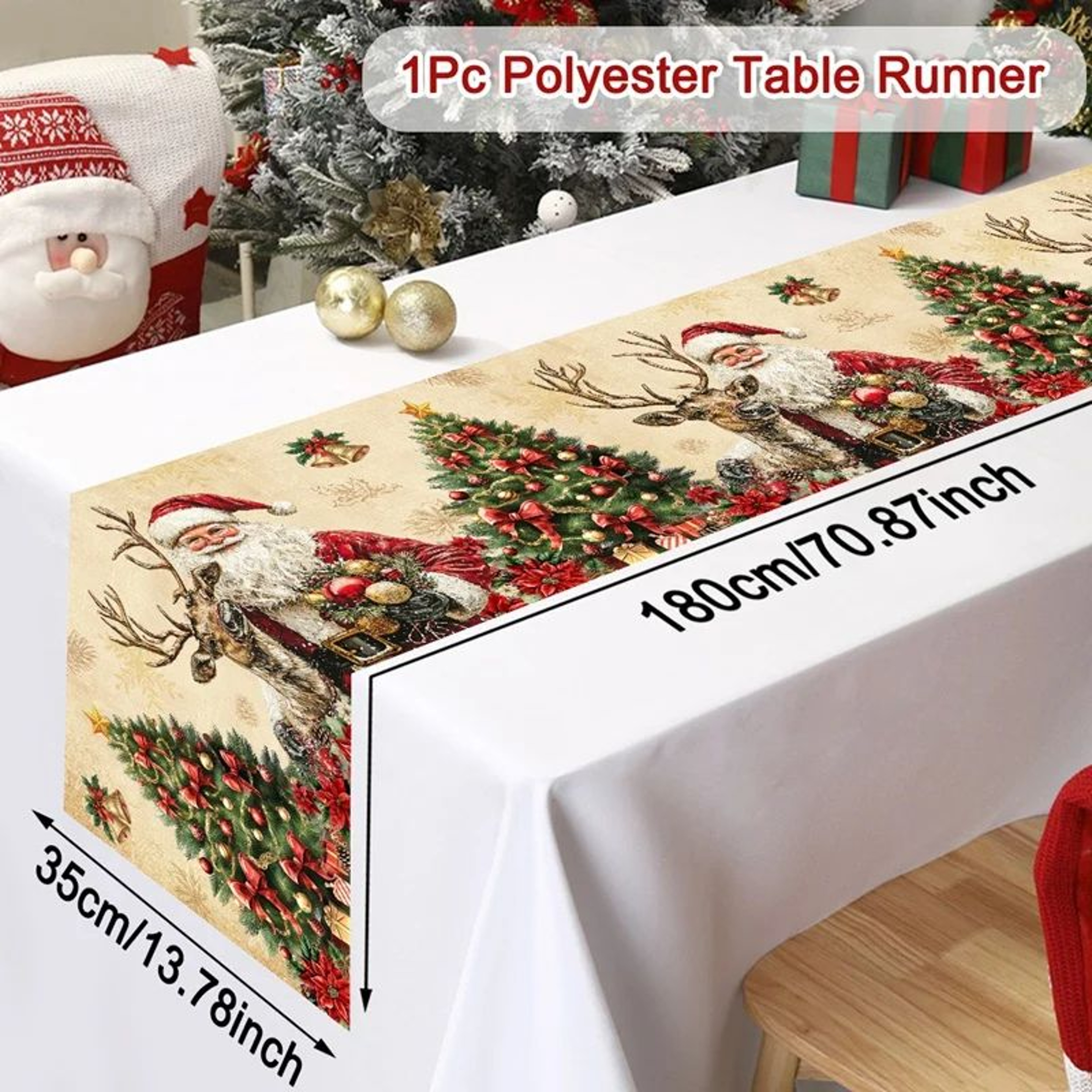 Vintage Santa Claus Christmas Table Runner 9