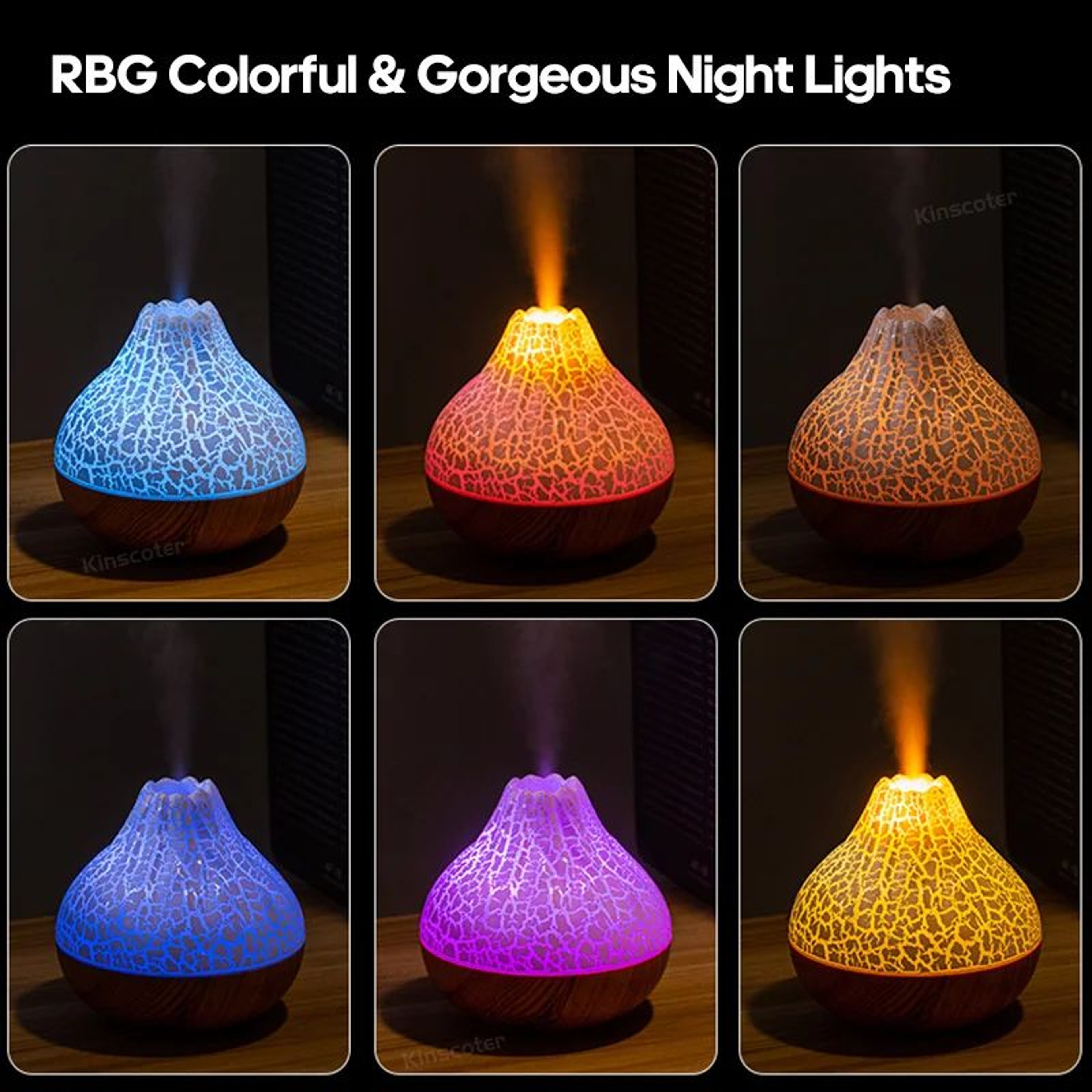 300ml Volcano Mist Humidifier With 7 Color Night Light 3