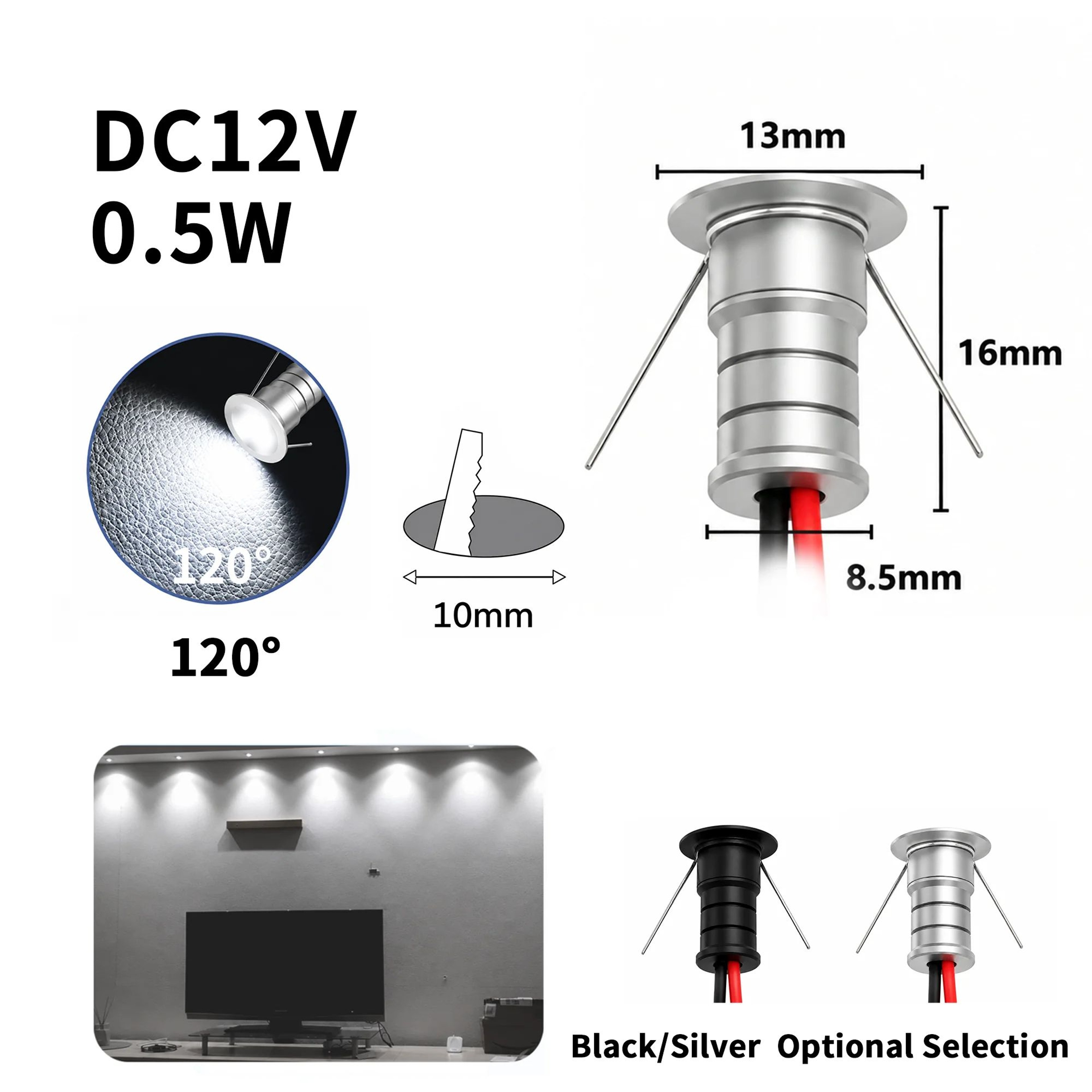 10mm Mini LED Downlight IP65 12V Ambient Spotlight 15