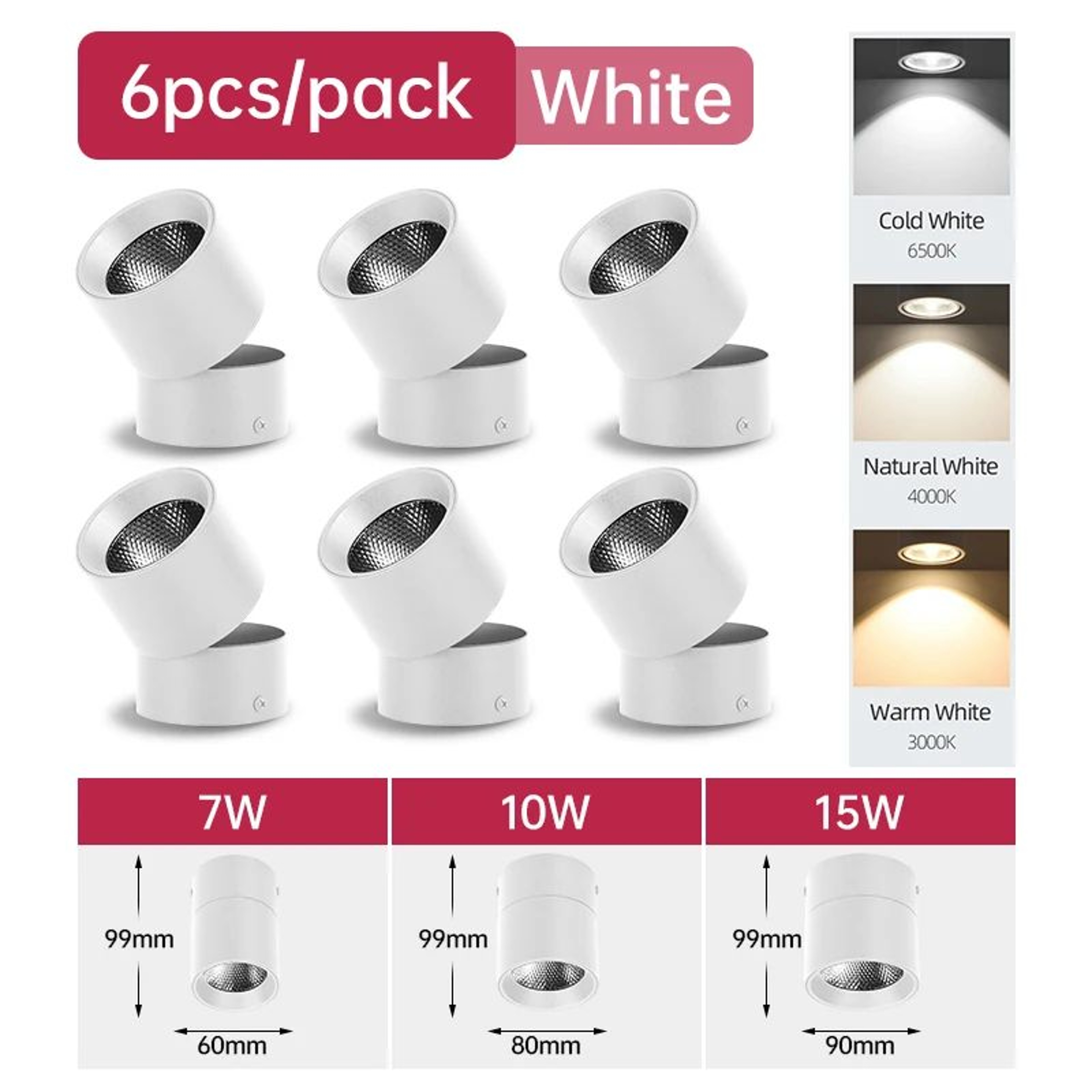 Foldable LED Ceiling Spotlight 3 Color Indoor Downlight 7
