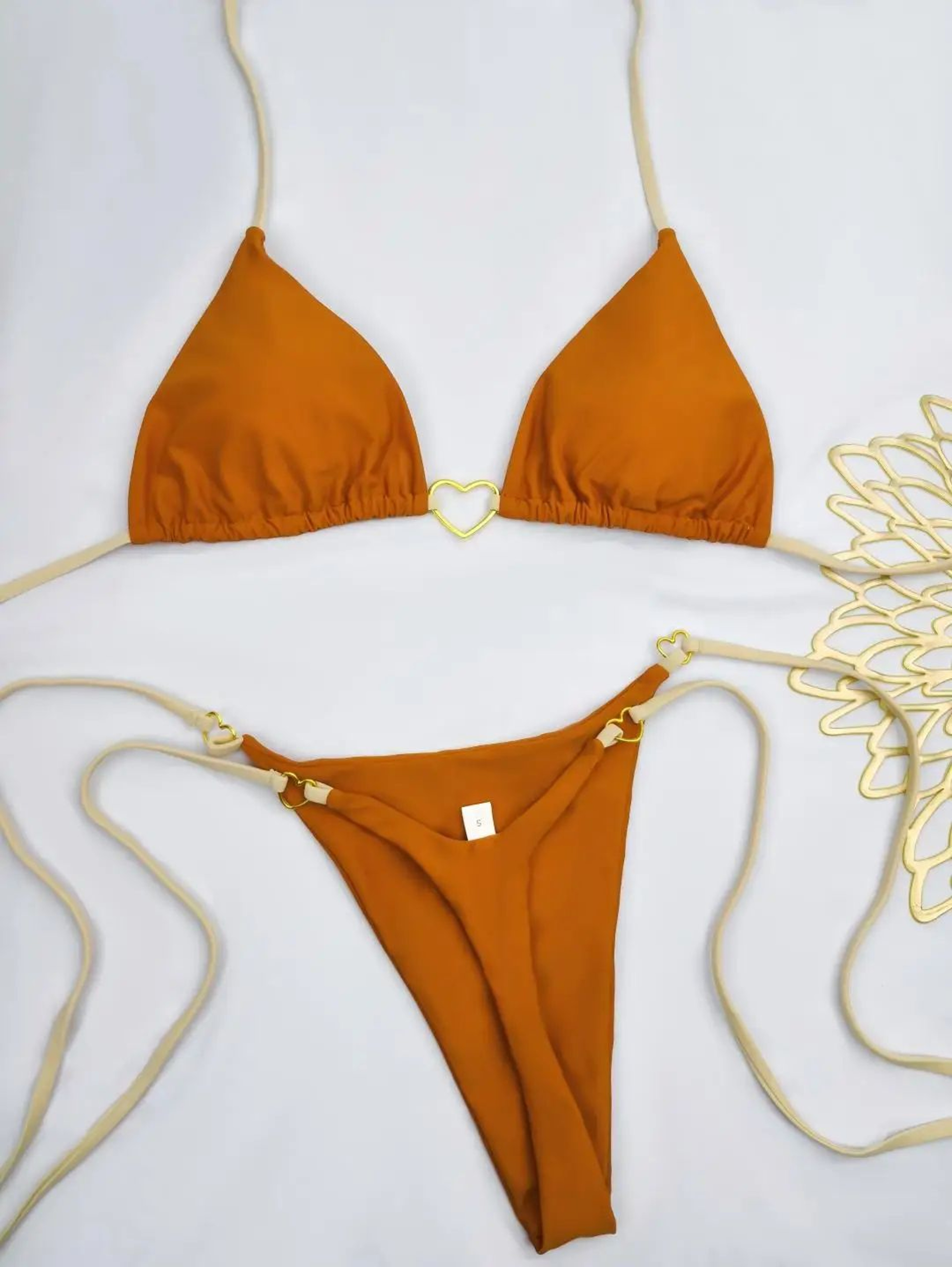 White Lace Up Bikini Set With Low Waist Bottoms 13