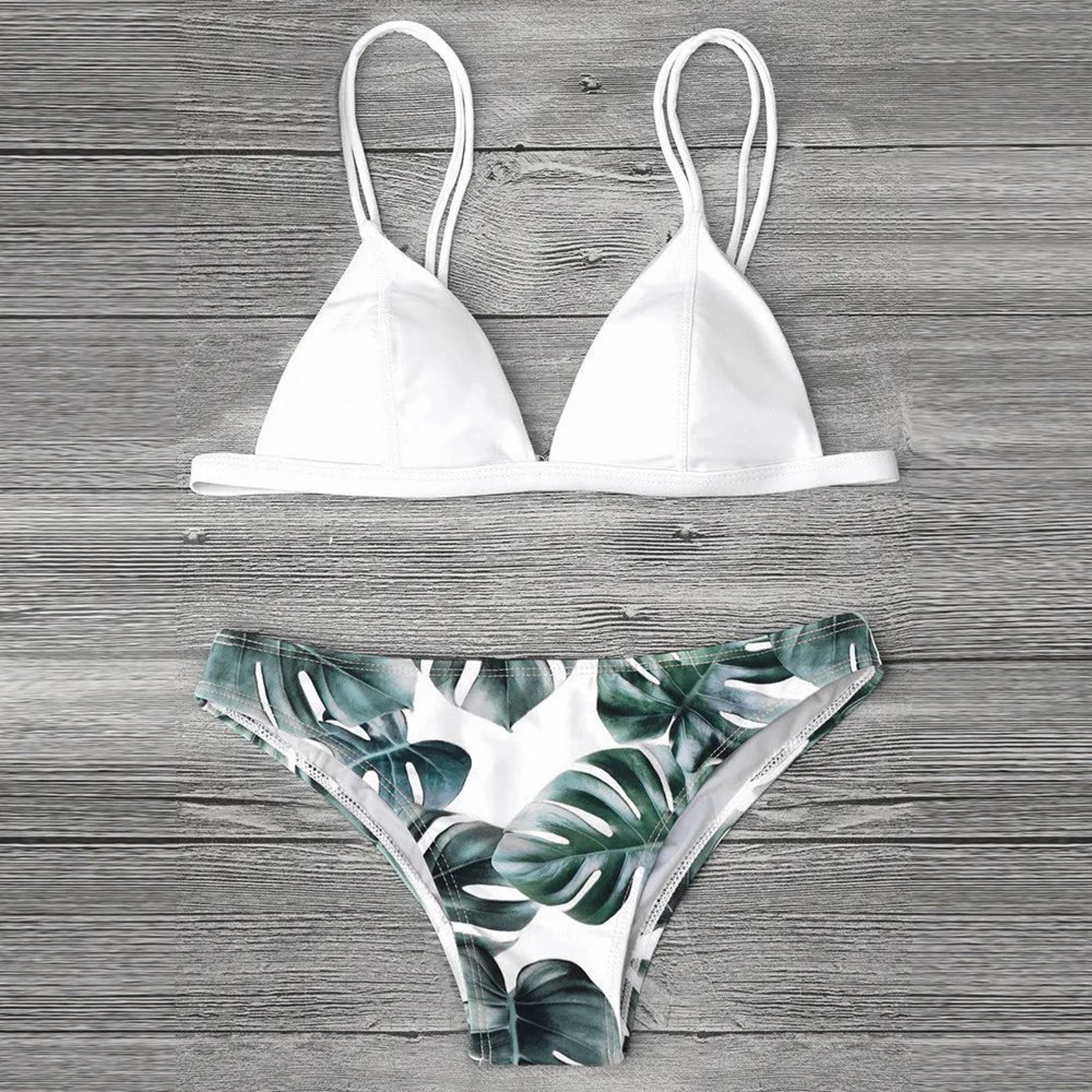 Women Leaf Print Bikini Set With Padded Push Up Top 5