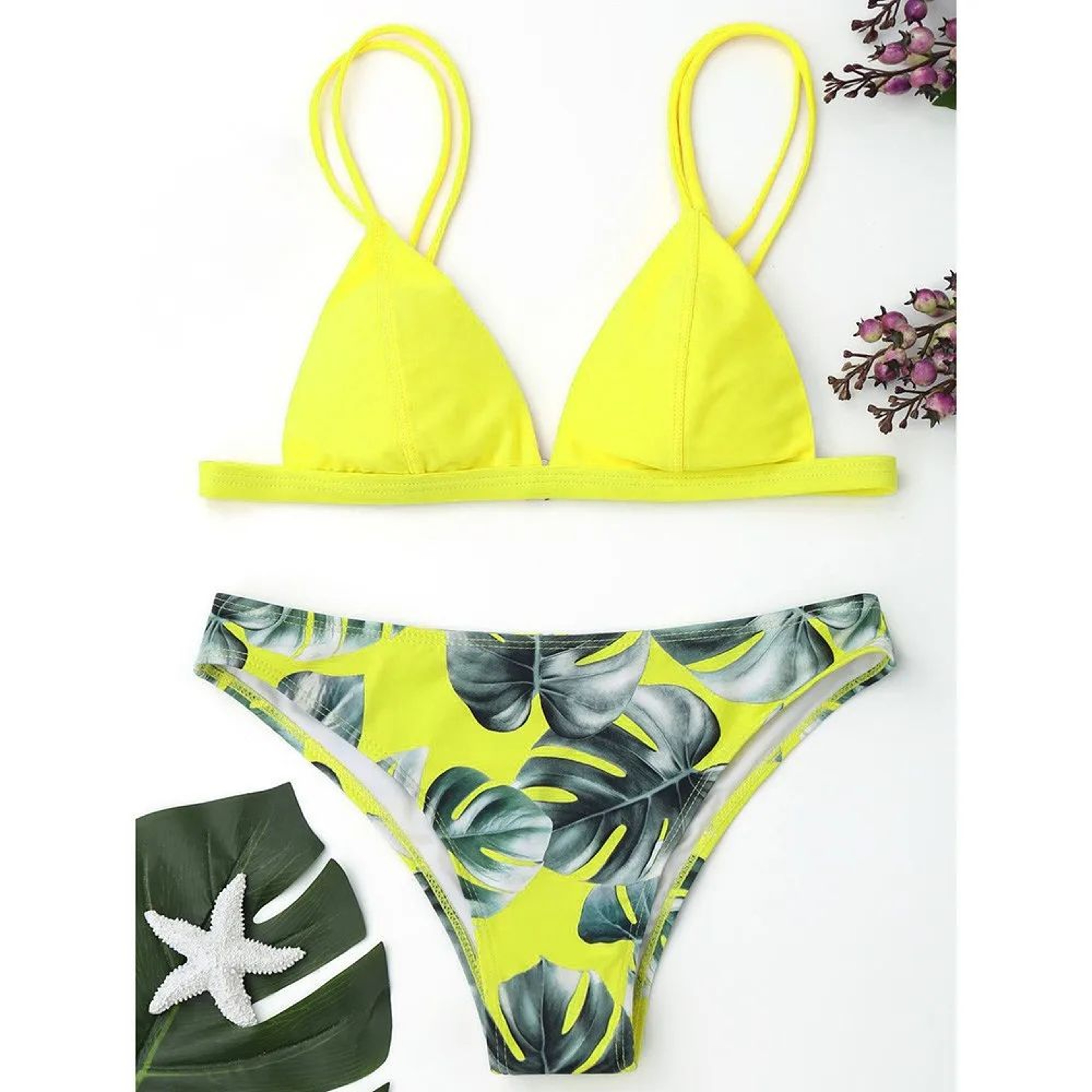 Women Leaf Print Bikini Set With Padded Push Up Top 6