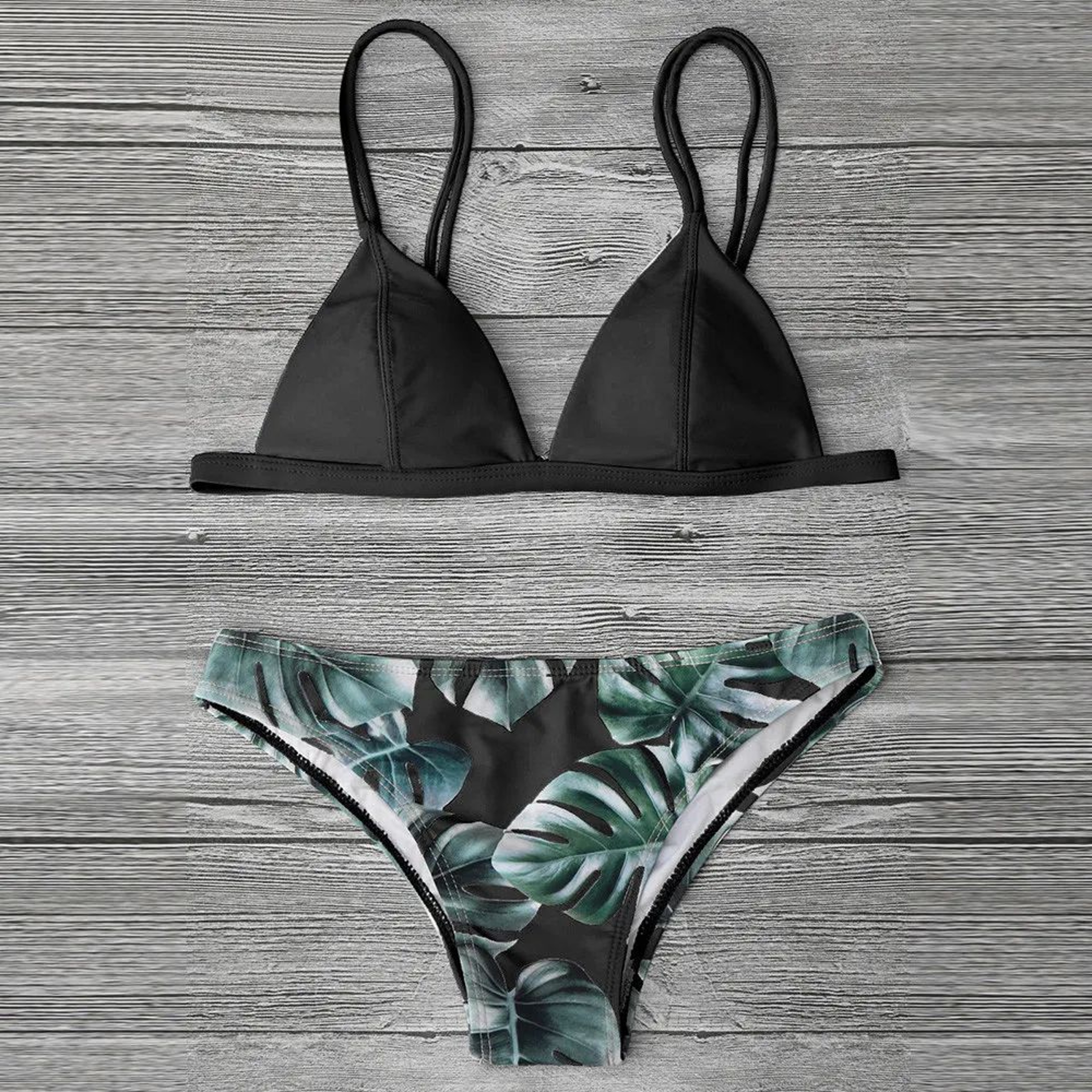 Women Leaf Print Bikini Set With Padded Push Up Top 3