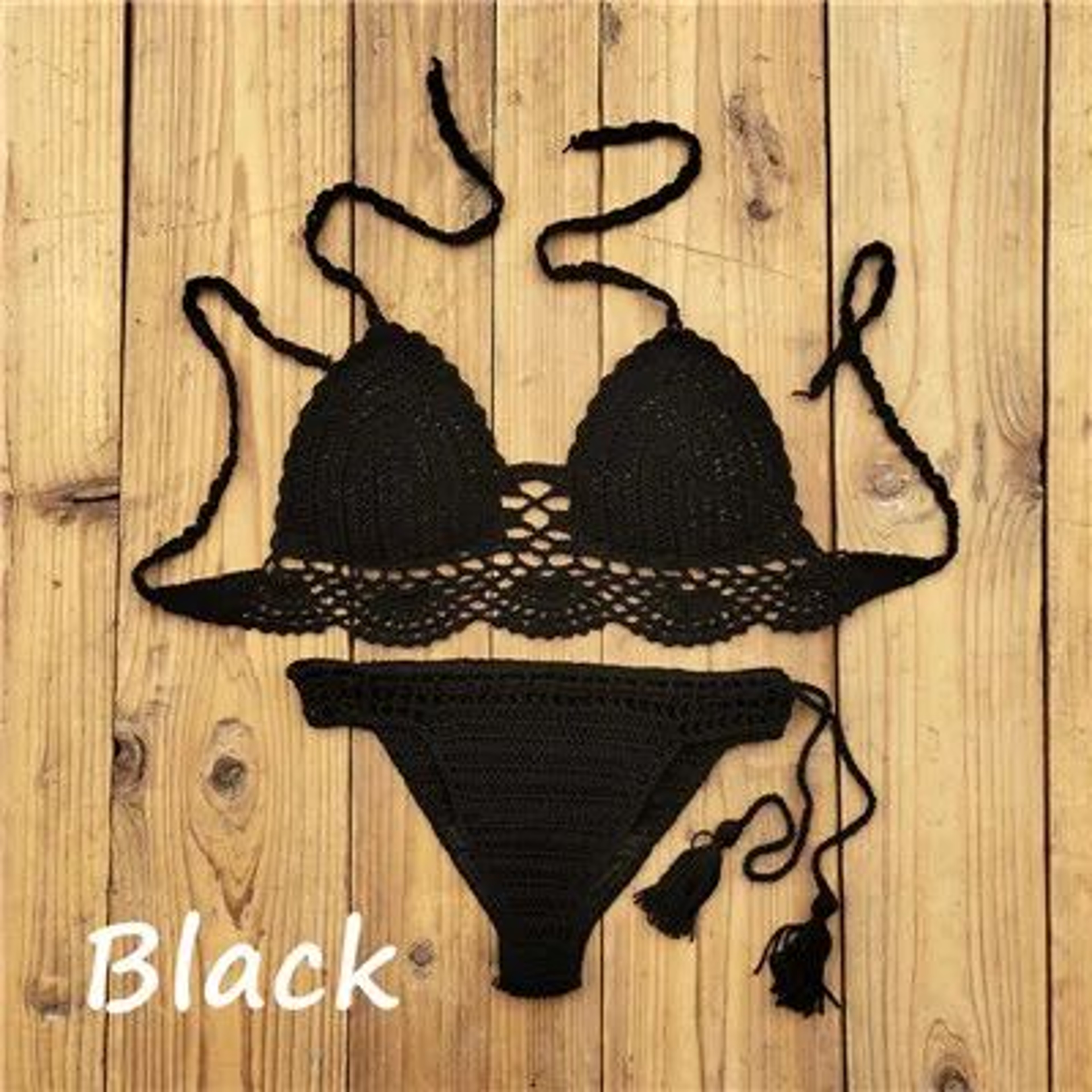 Womens Crochet Bikini Set With Tassel Crop Top And Shorts 8