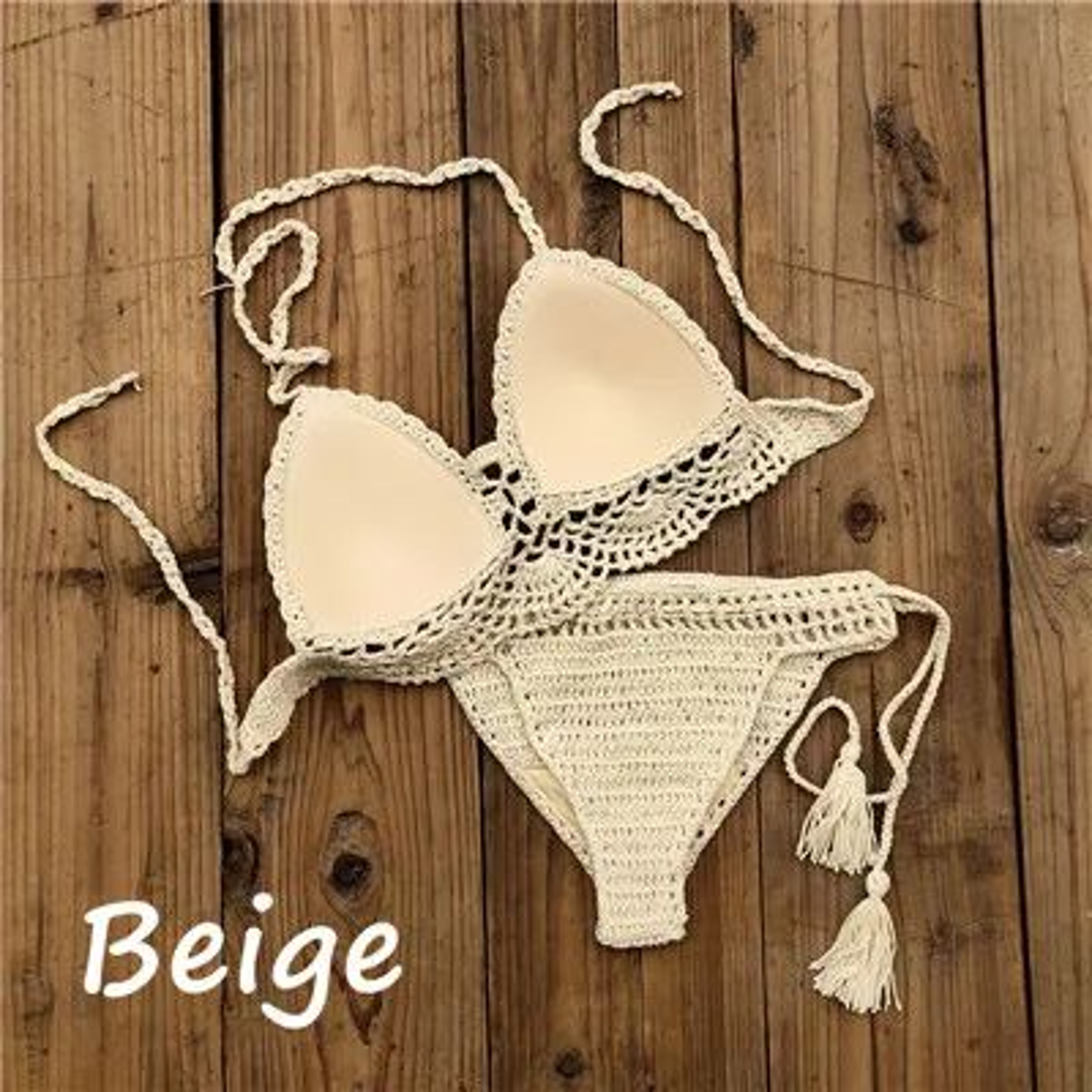 Womens Crochet Bikini Set With Tassel Crop Top And Shorts 6