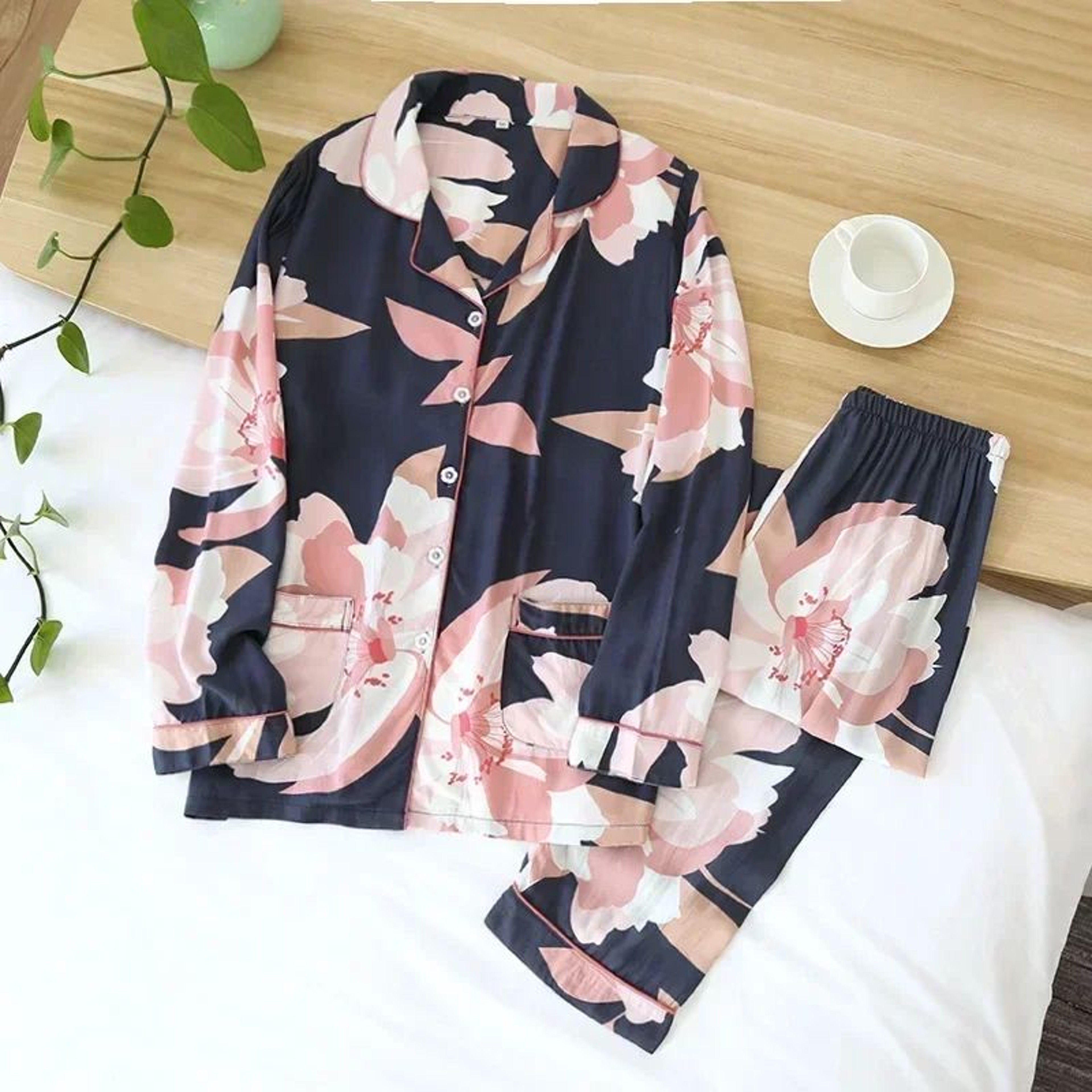 Womens Viscose Pajama Set With Long Sleeves And Matching Trousers 17