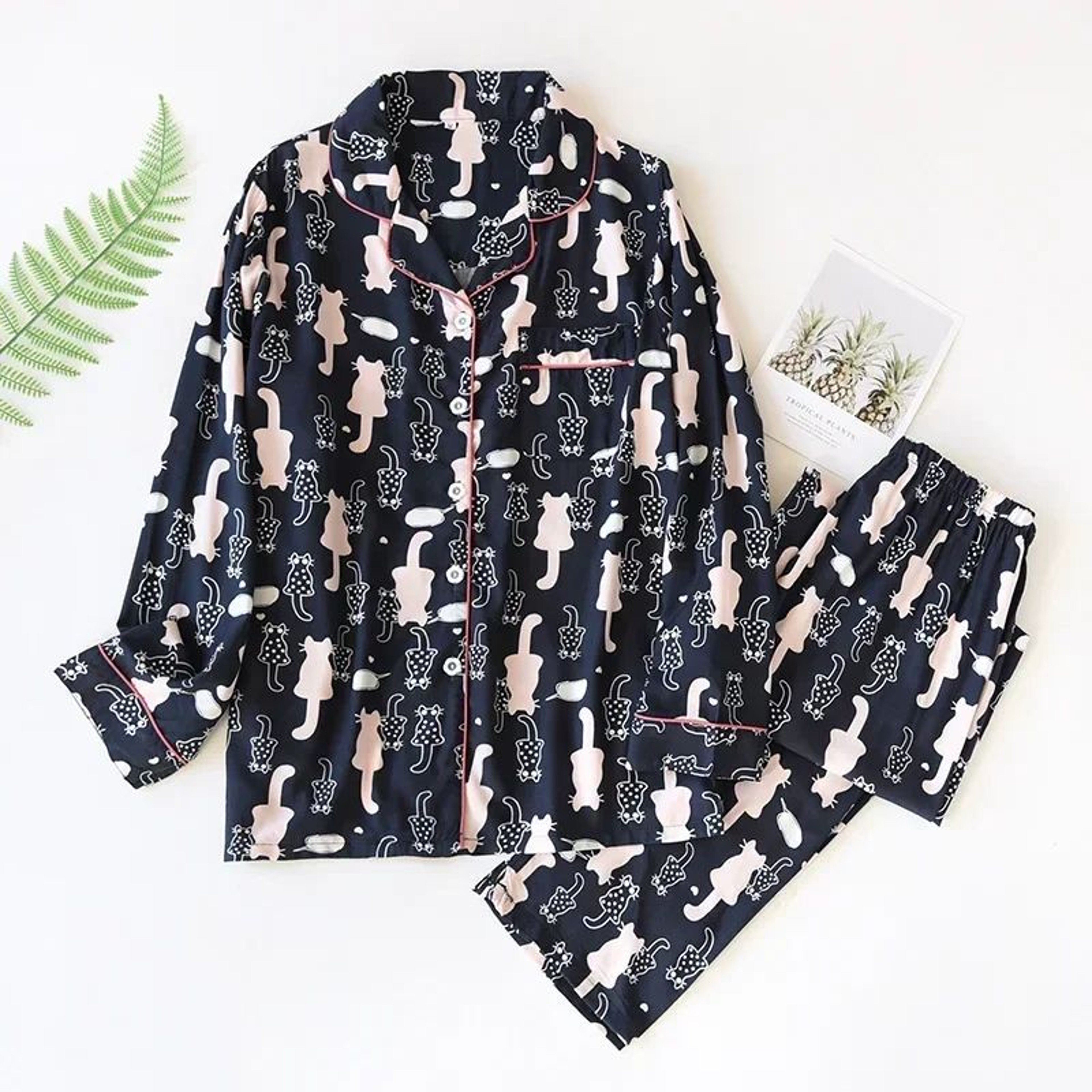Womens Viscose Pajama Set With Long Sleeves And Matching Trousers 19