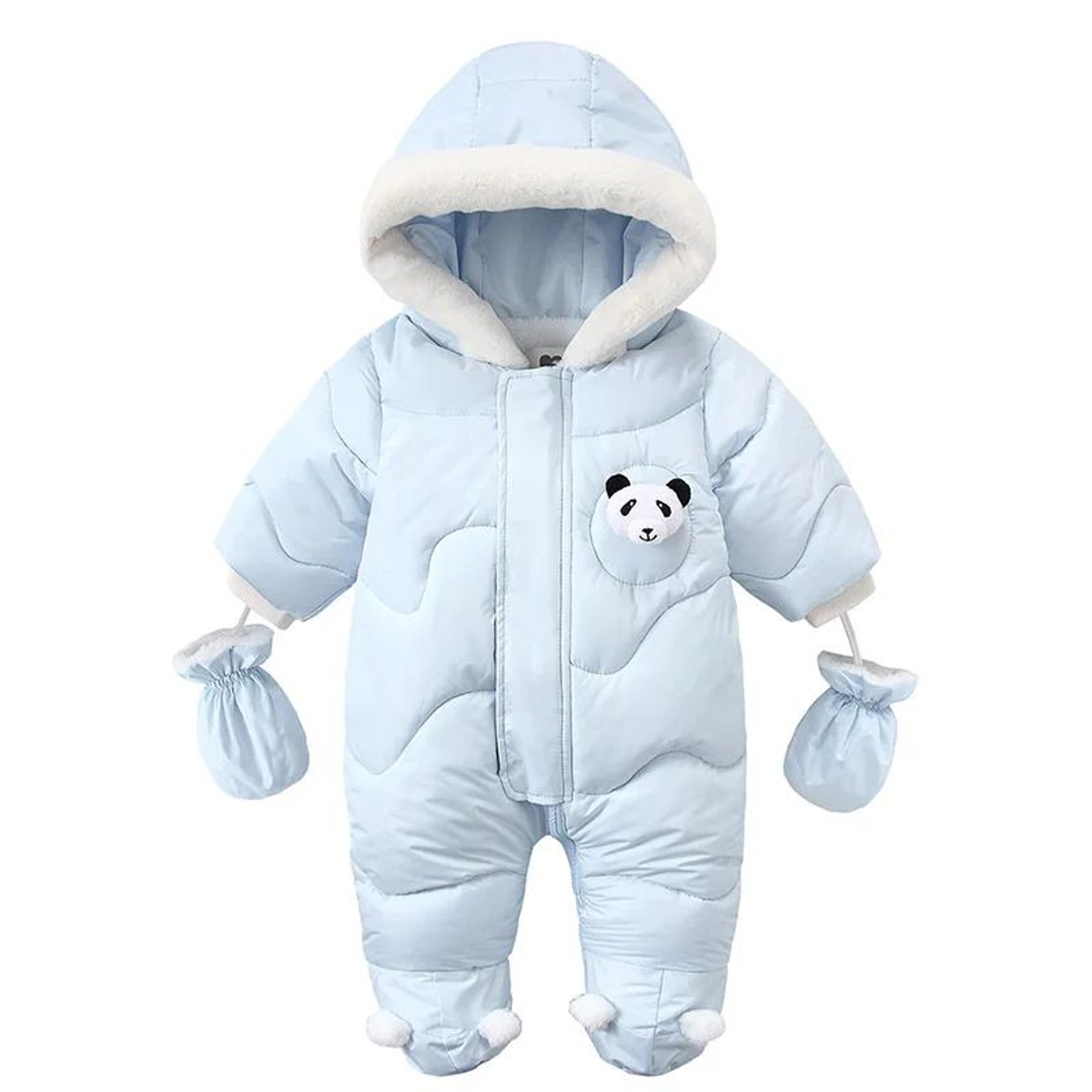 Baby Winter Jumpsuit With Cartoon Bear Design And Plush Lining 12