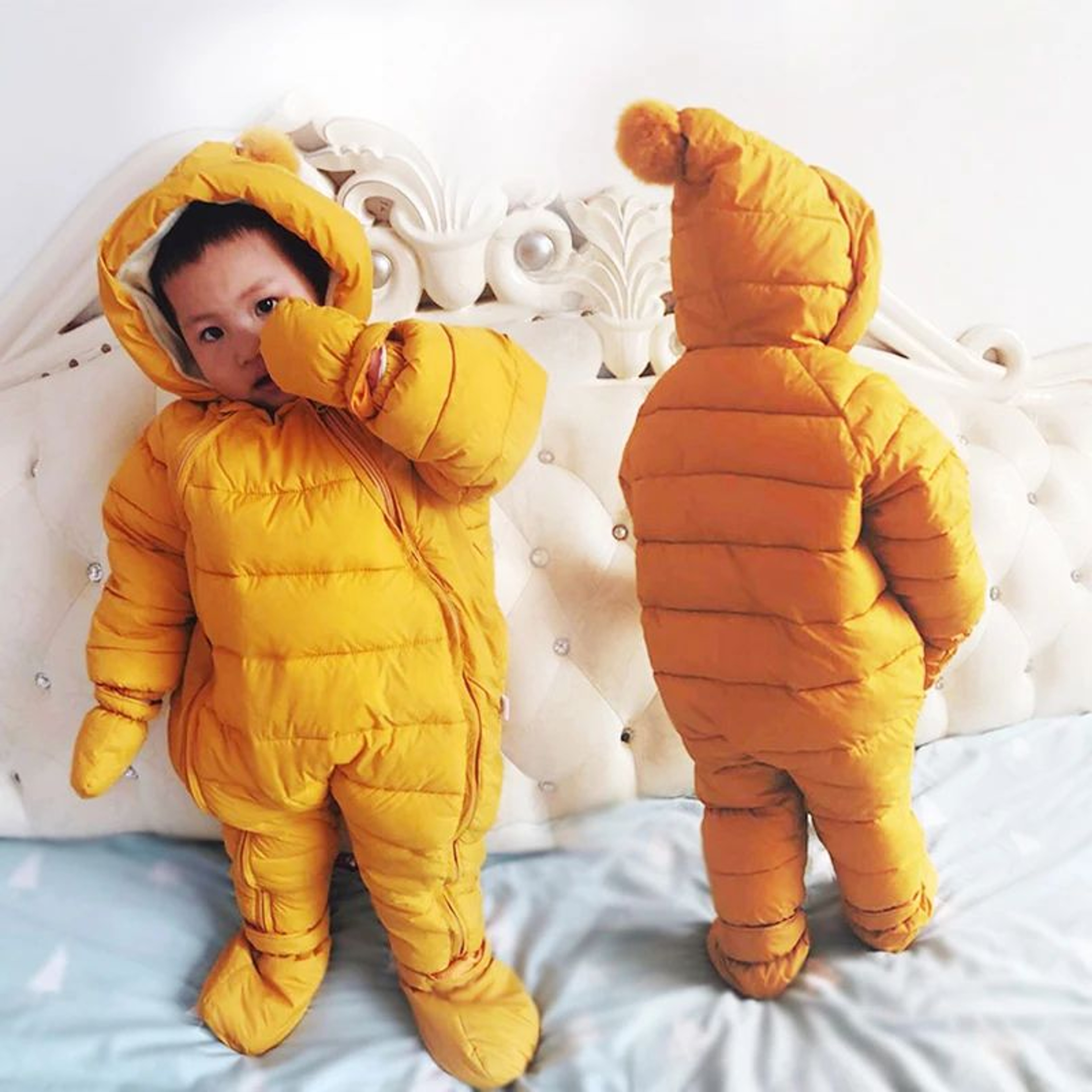 OLEKID Baby Hooded Winter Jumpsuit With Velvet Lining 1