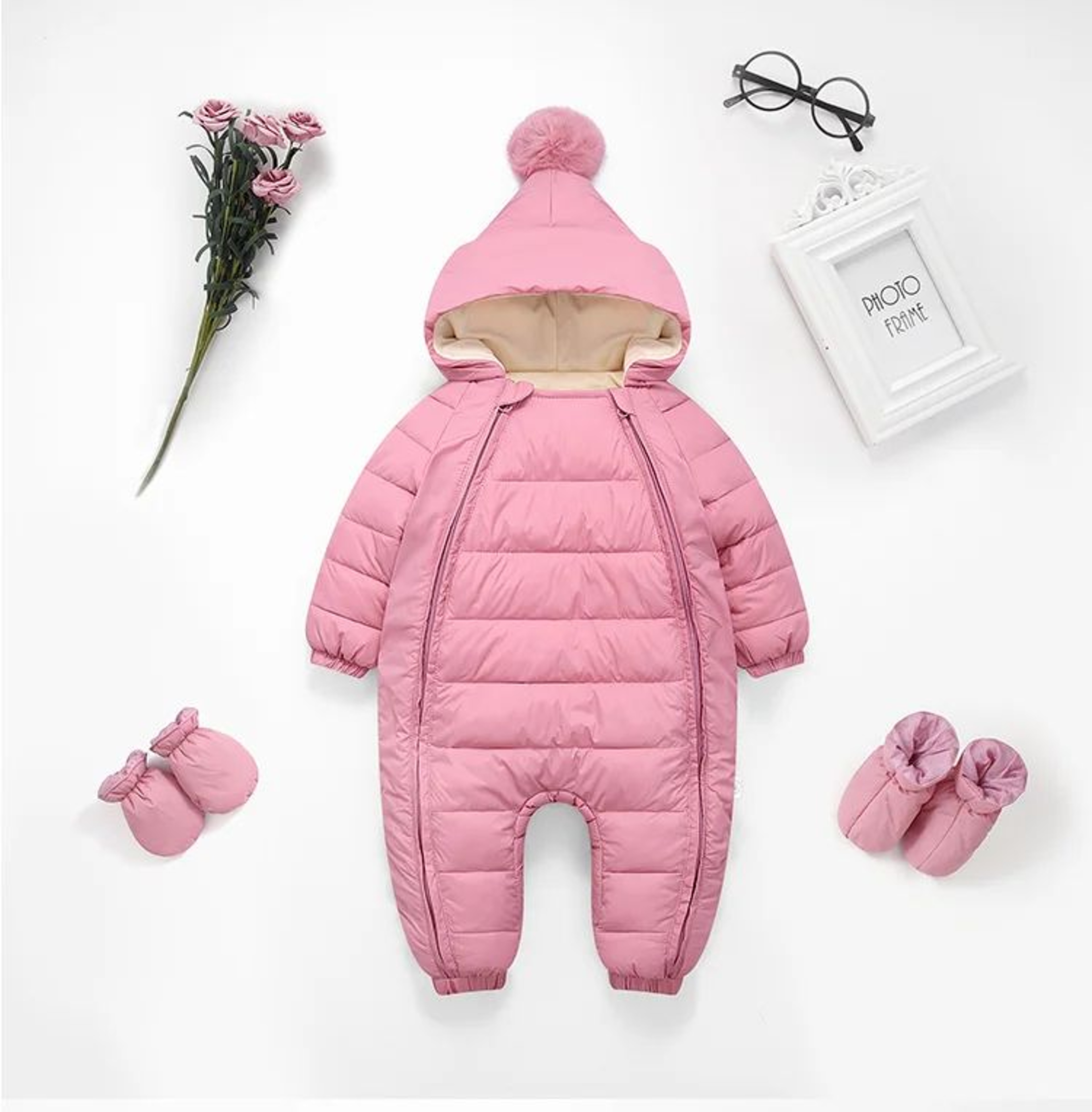 OLEKID Baby Hooded Winter Jumpsuit With Velvet Lining 7