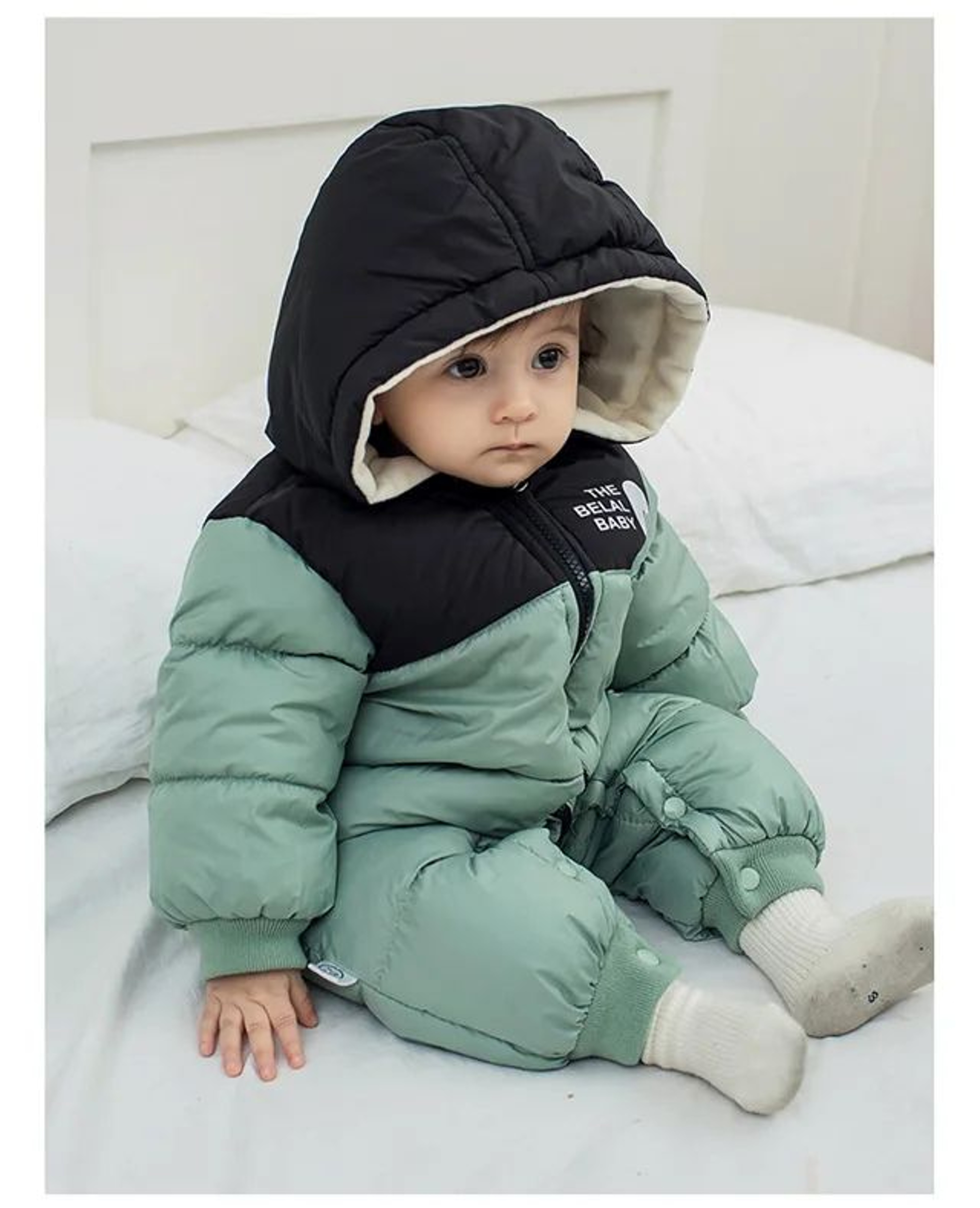 Baby Girls Hooded Winter Snowsuit With Plush Letter Design 2