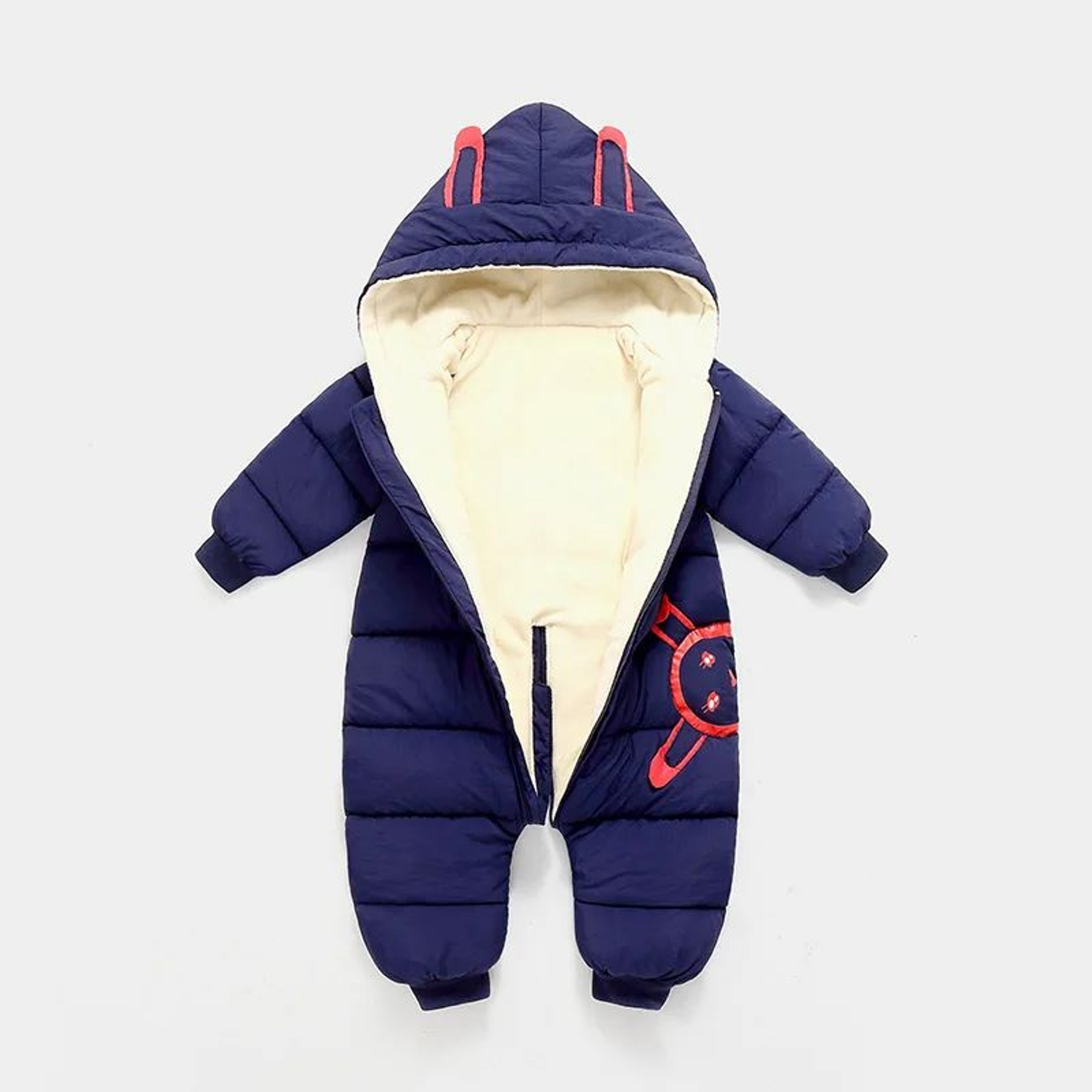 Baby Hooded Winter Romper With Cartoon Design And Velvet Lining 4