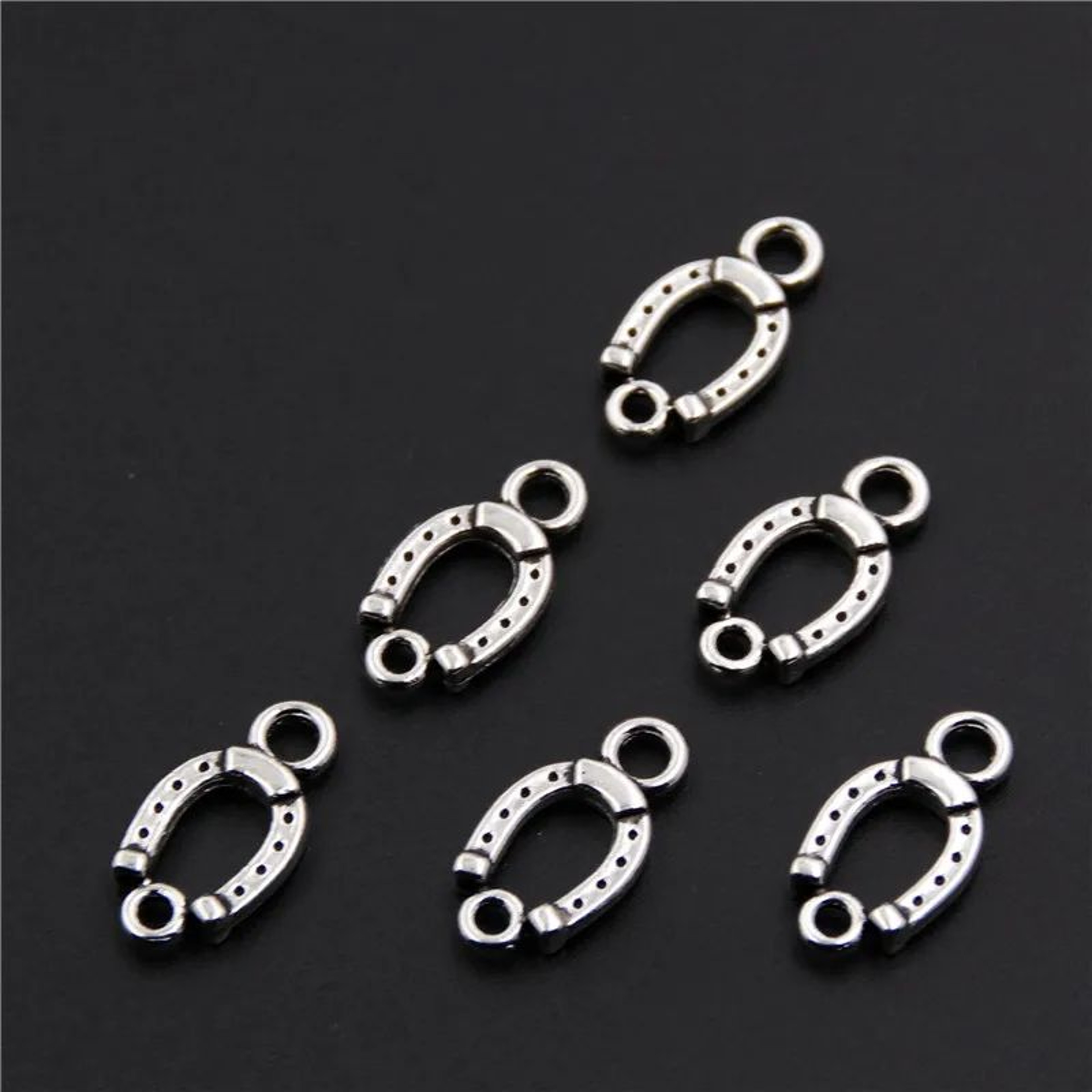 50pcs Silver Tone Horseshoe Connector Charms For DIY Jewelry 0