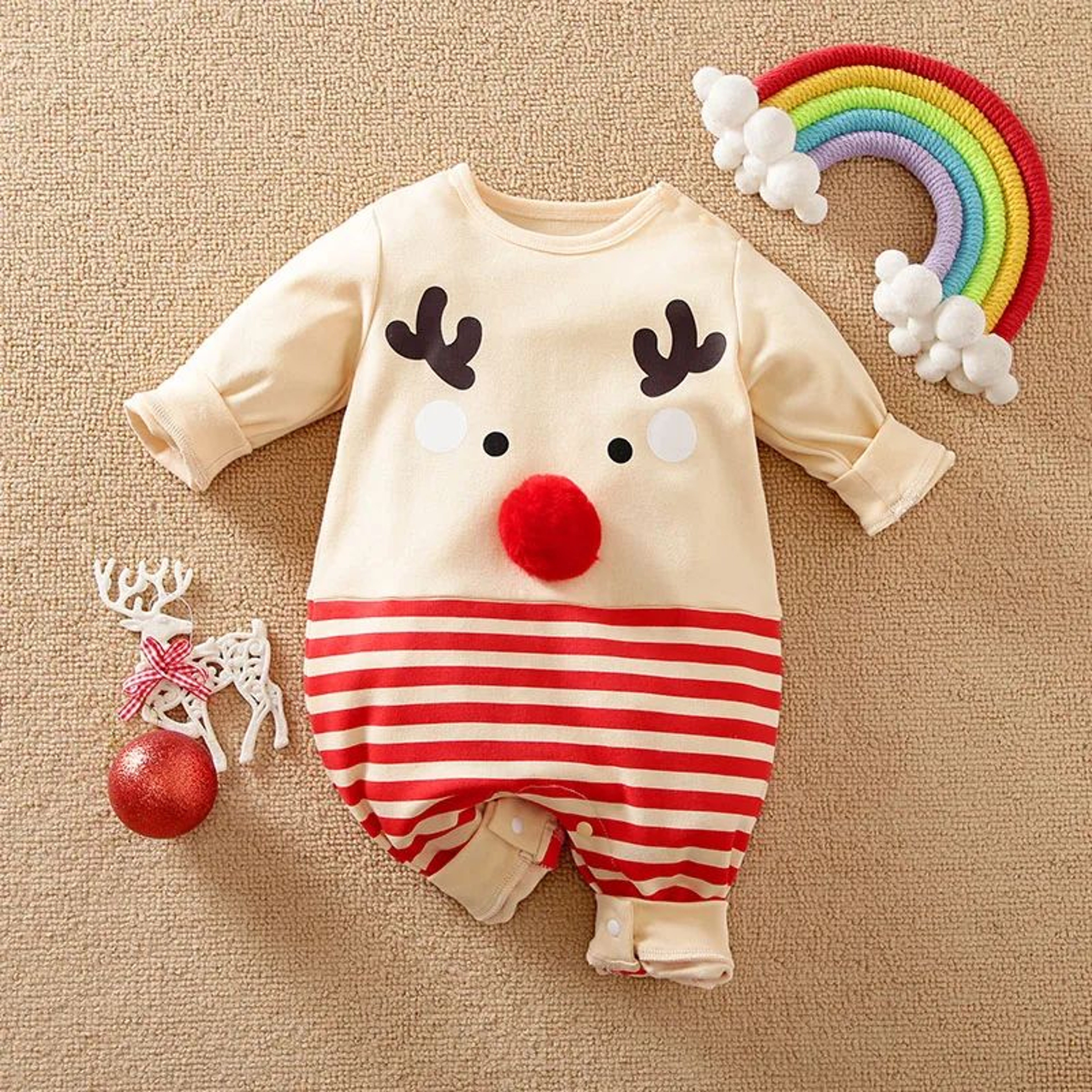 Baby Christmas Elk Costume Romper Long Sleeve Holiday Outfit 0