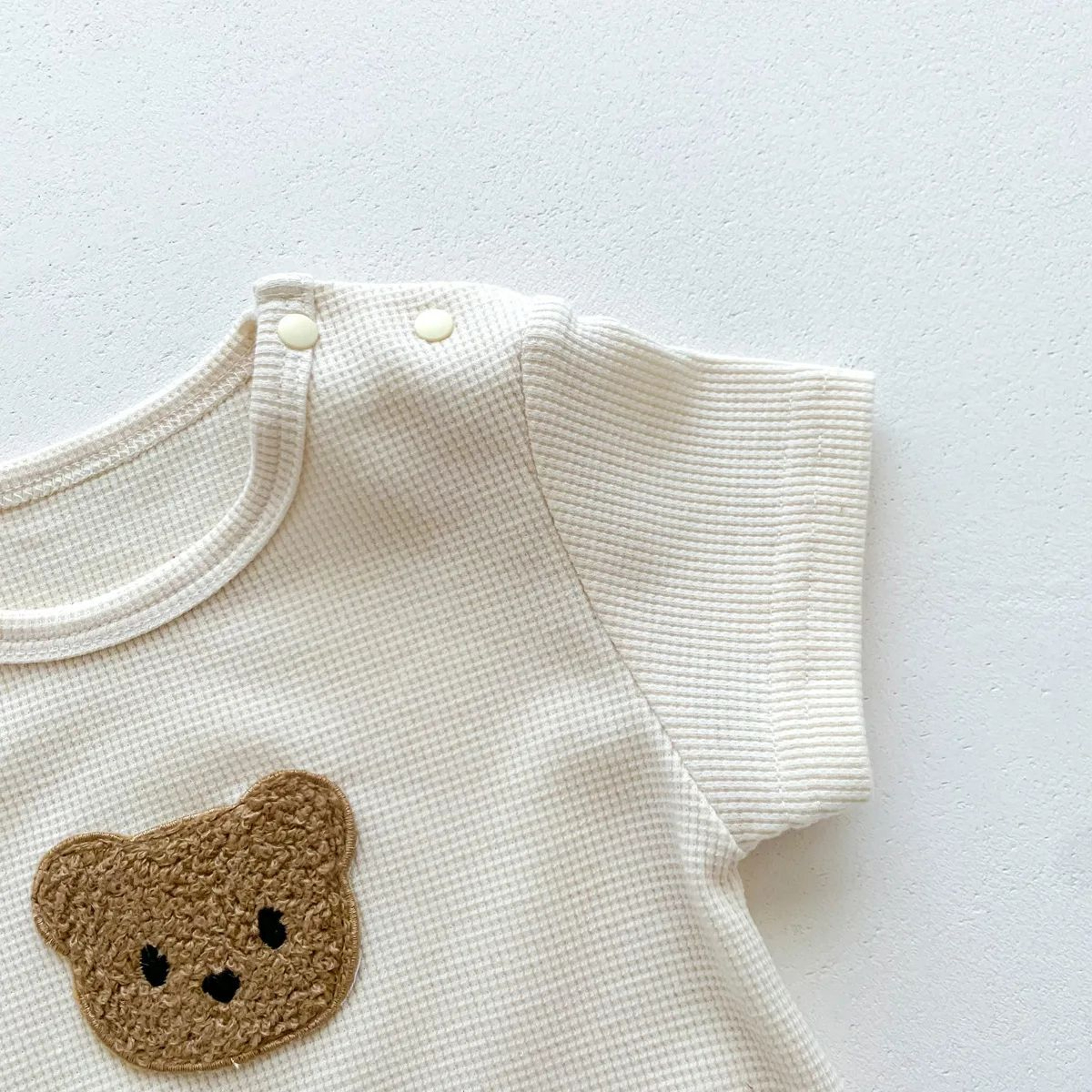 Baby Cotton Waffle Bear Romper With Ear Detail Hat 8