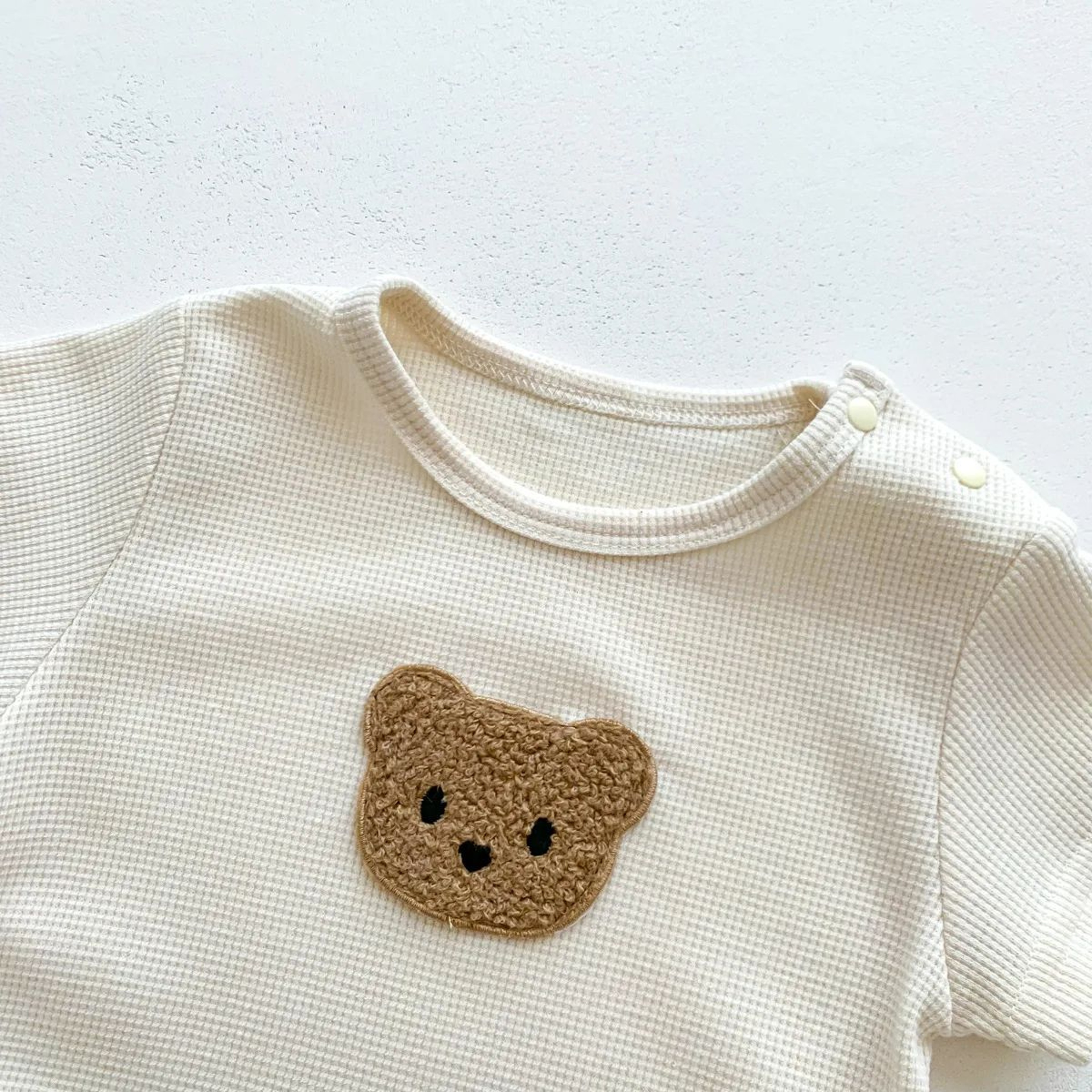 Baby Cotton Waffle Bear Romper With Ear Detail Hat 6