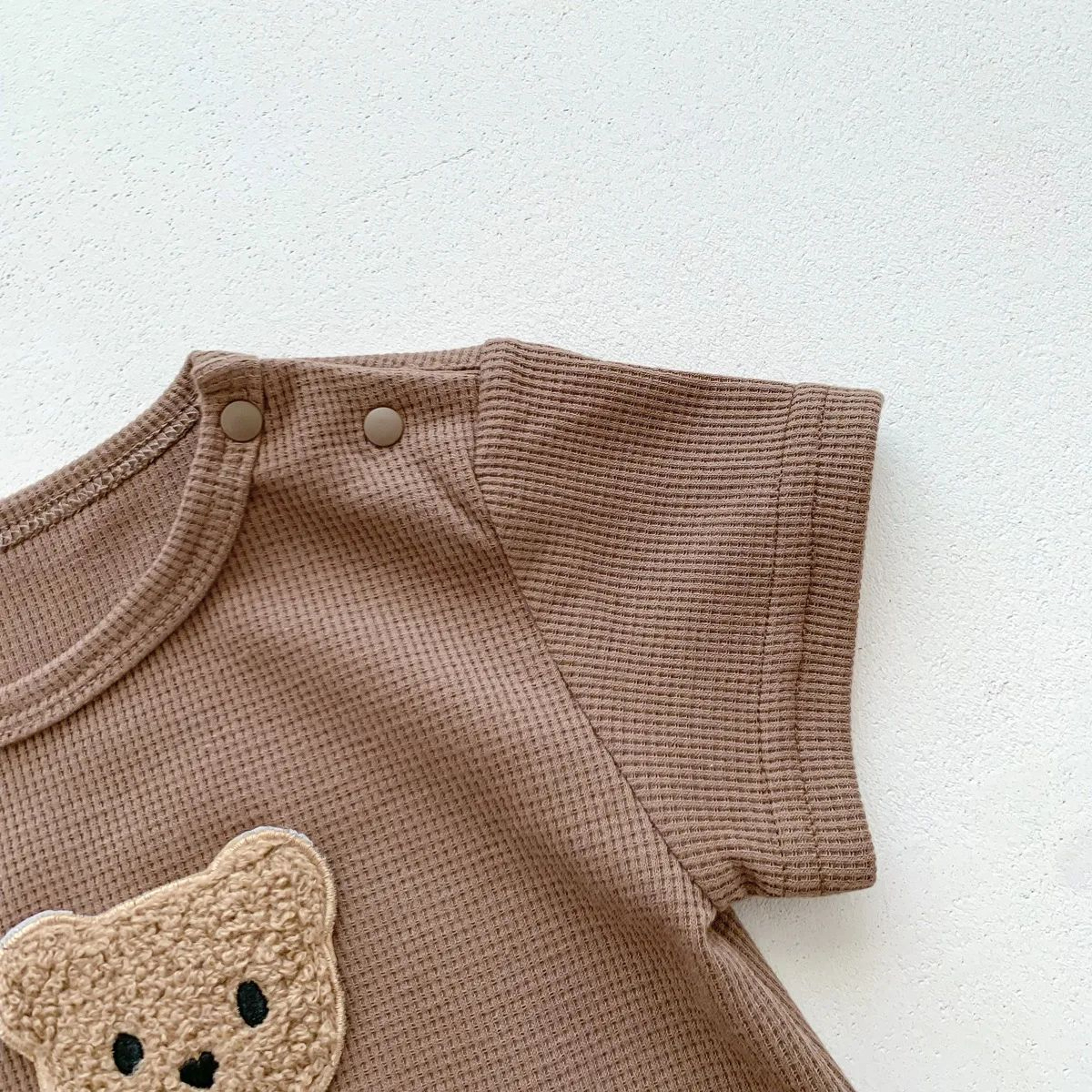 Baby Cotton Waffle Bear Romper With Ear Detail Hat 13