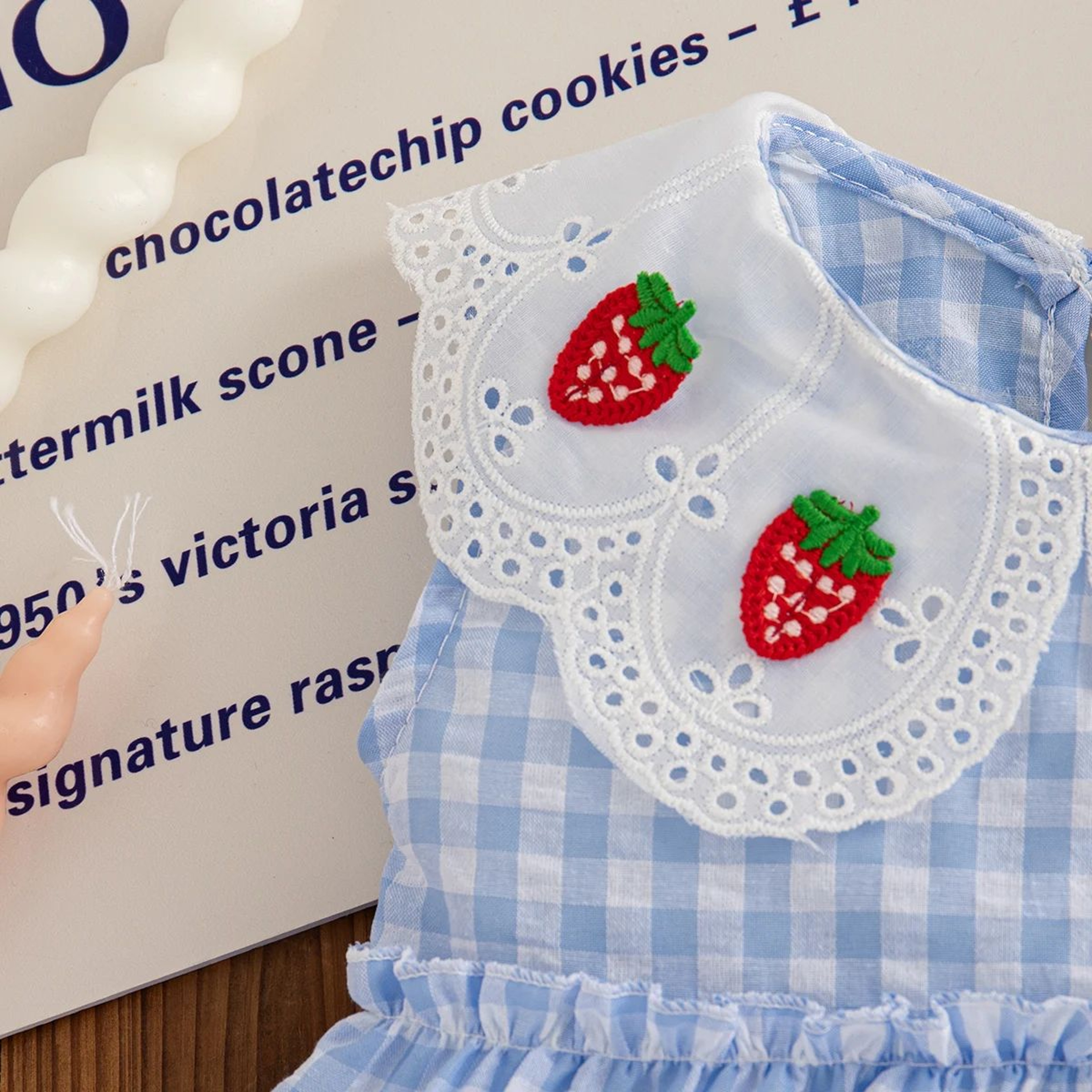 Toddler Girl Red Check Dress With Strawberry Embroidery 5