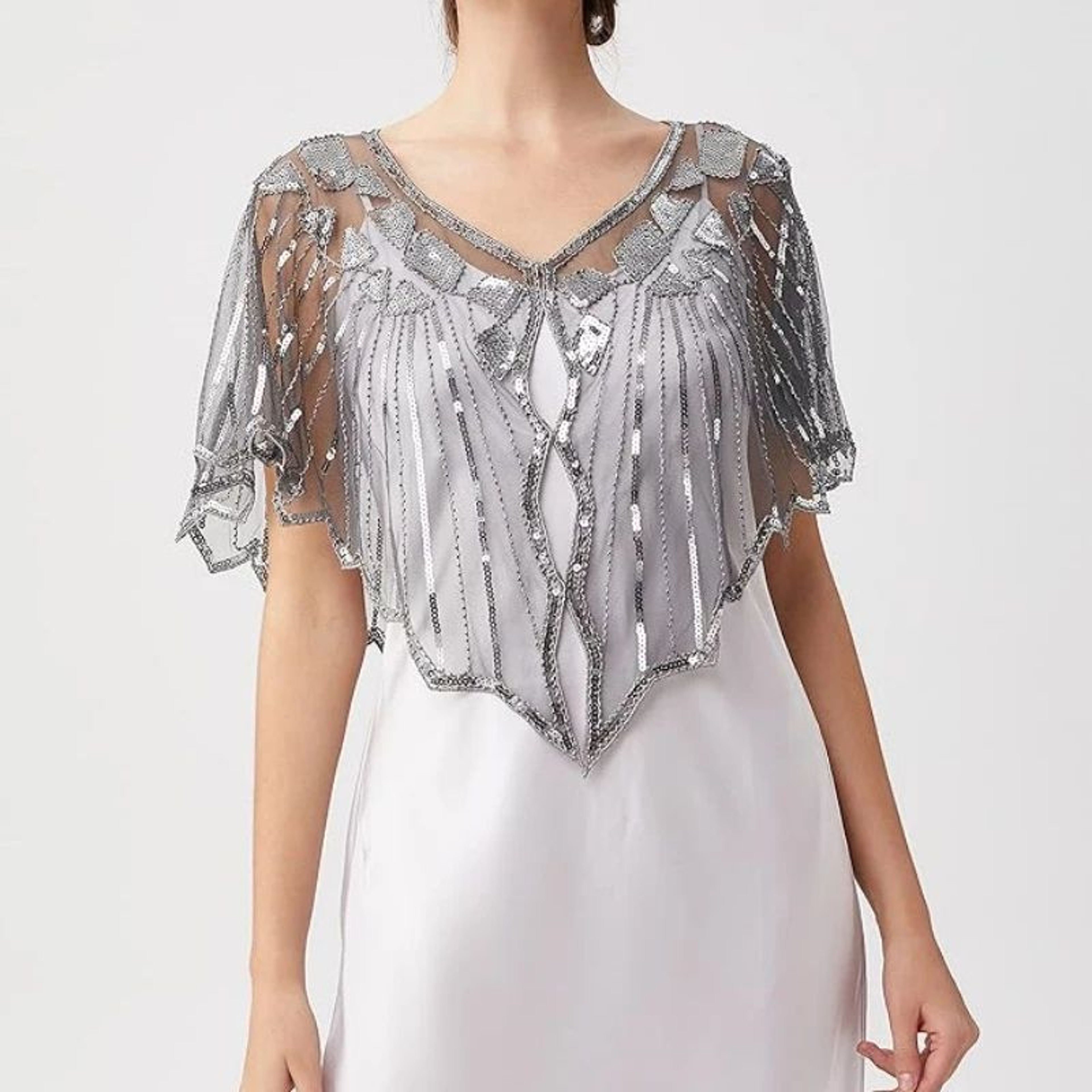Women Vintage Beaded Sequin Flapper Shawl Cape 0