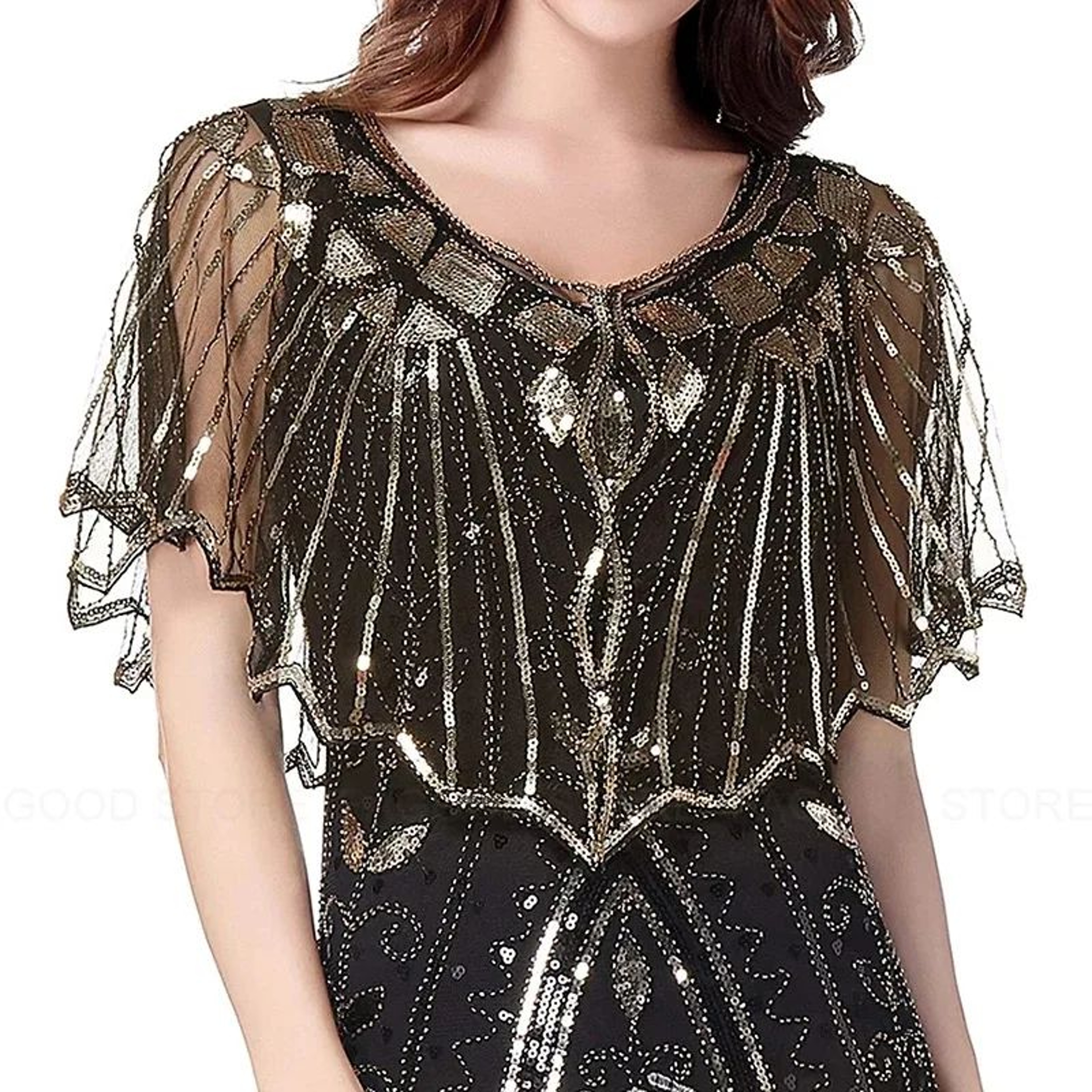 Women Vintage Beaded Sequin Flapper Shawl Cape 18