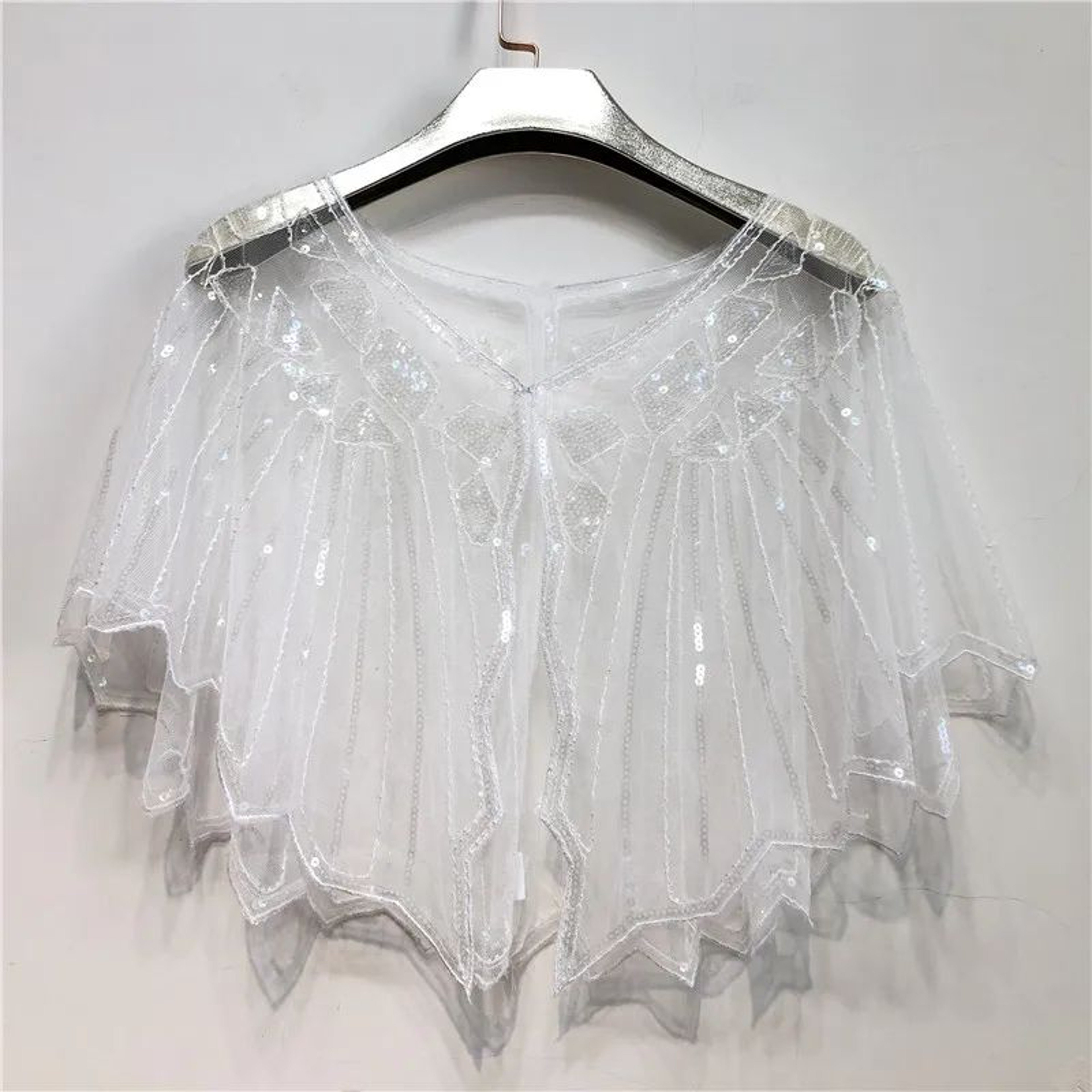 Women Vintage Beaded Sequin Flapper Shawl Cape 10