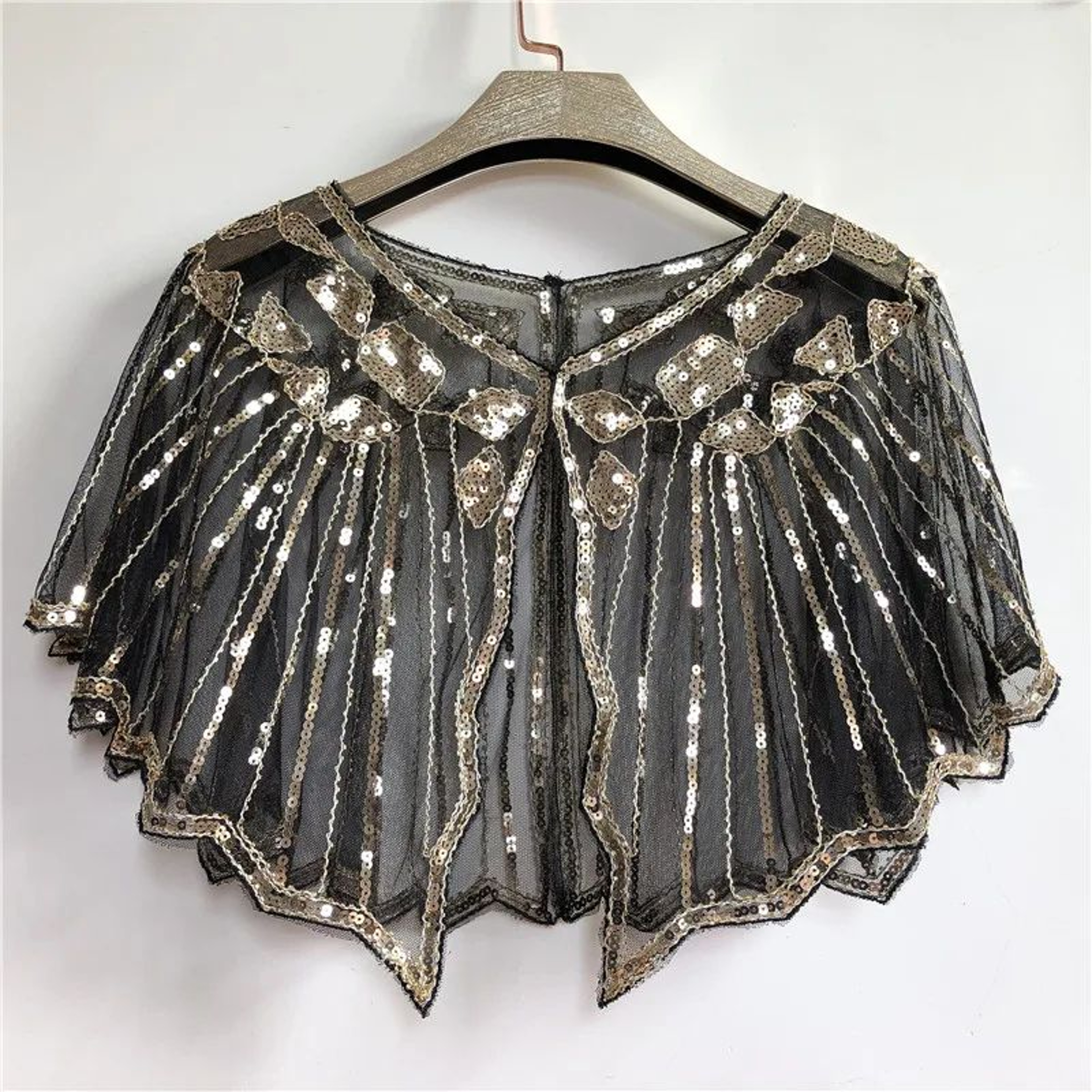 Women Vintage Beaded Sequin Flapper Shawl Cape 13