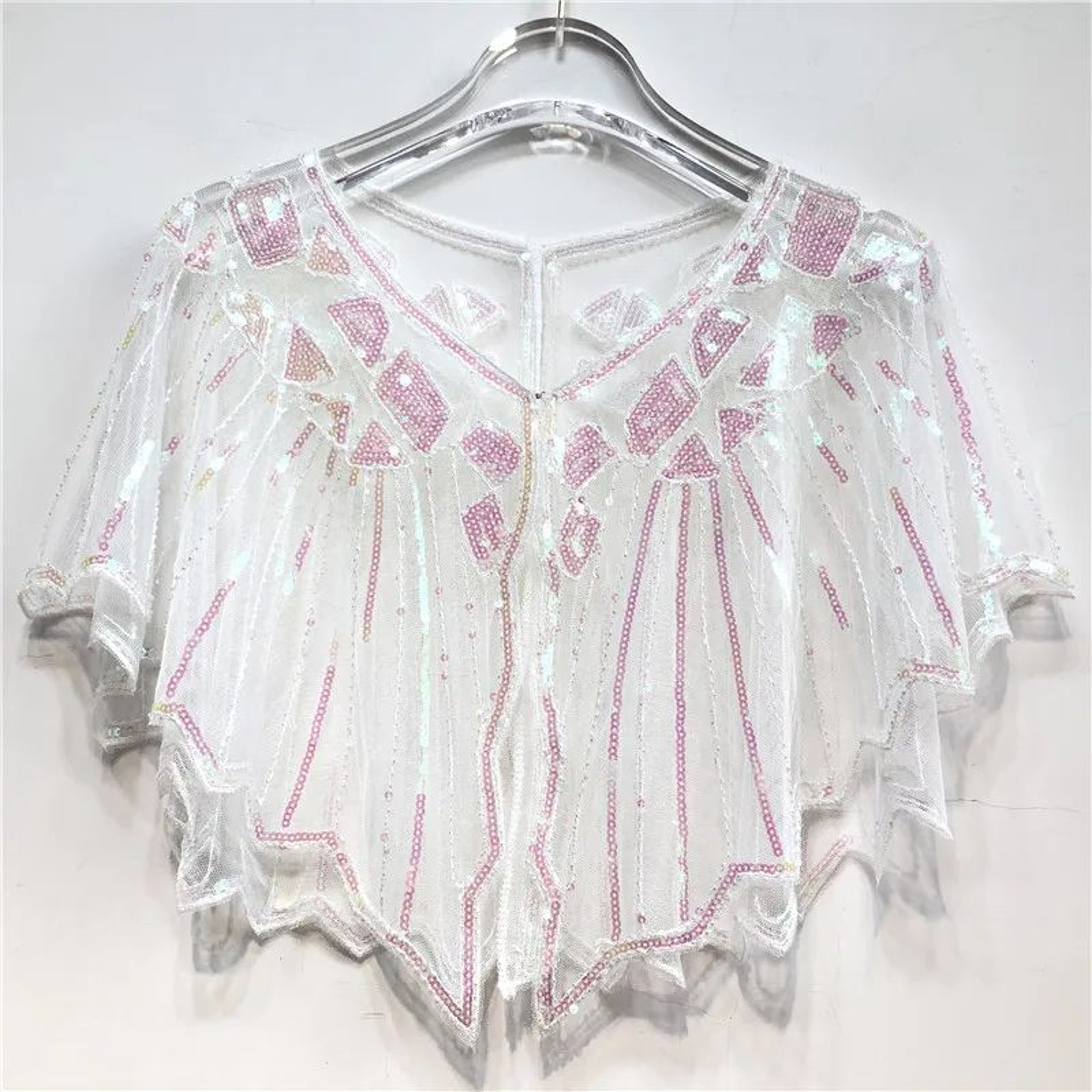 Women Vintage Beaded Sequin Flapper Shawl Cape 14