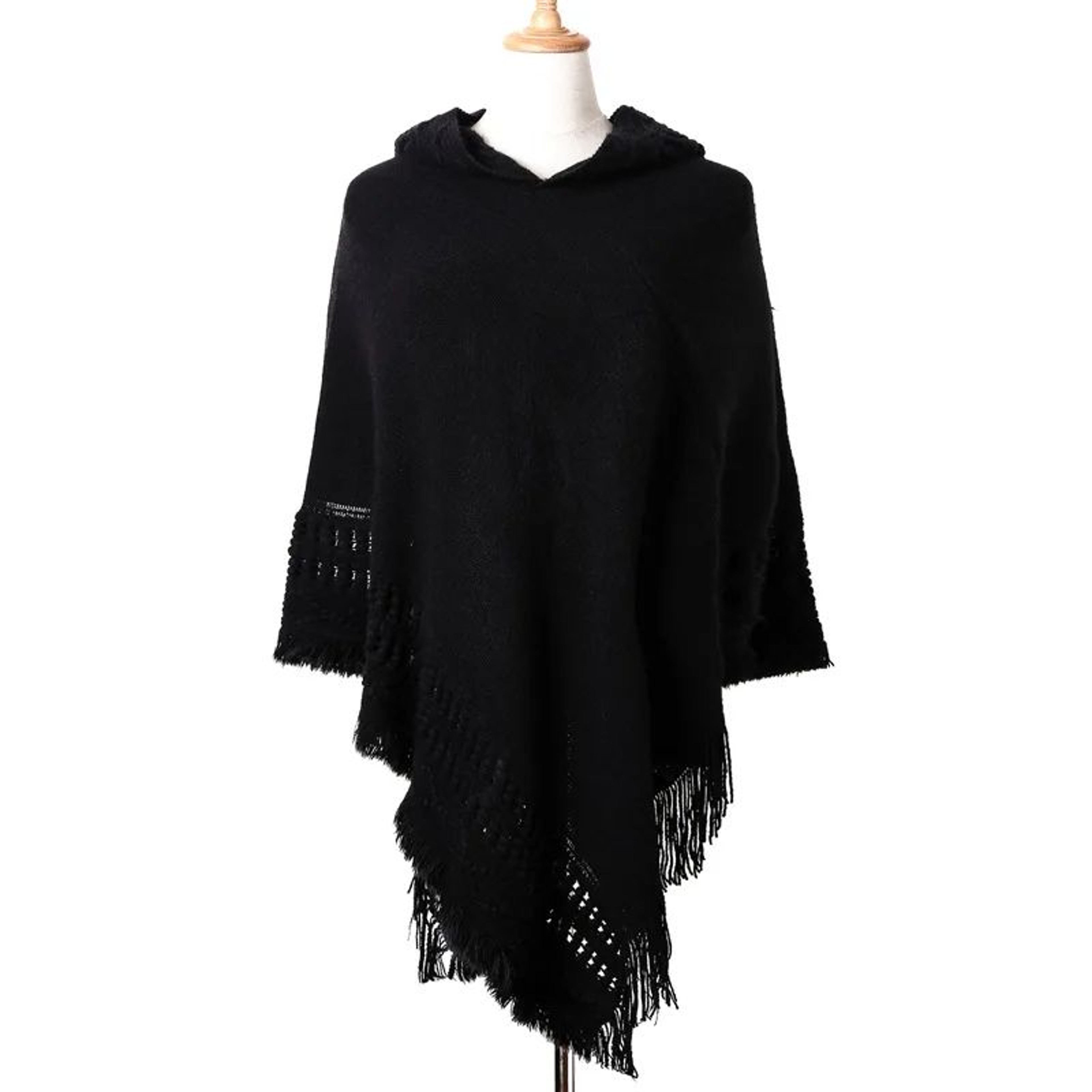 Women Bohemian Diagonal Stripe Poncho With Tassel Fringe 3