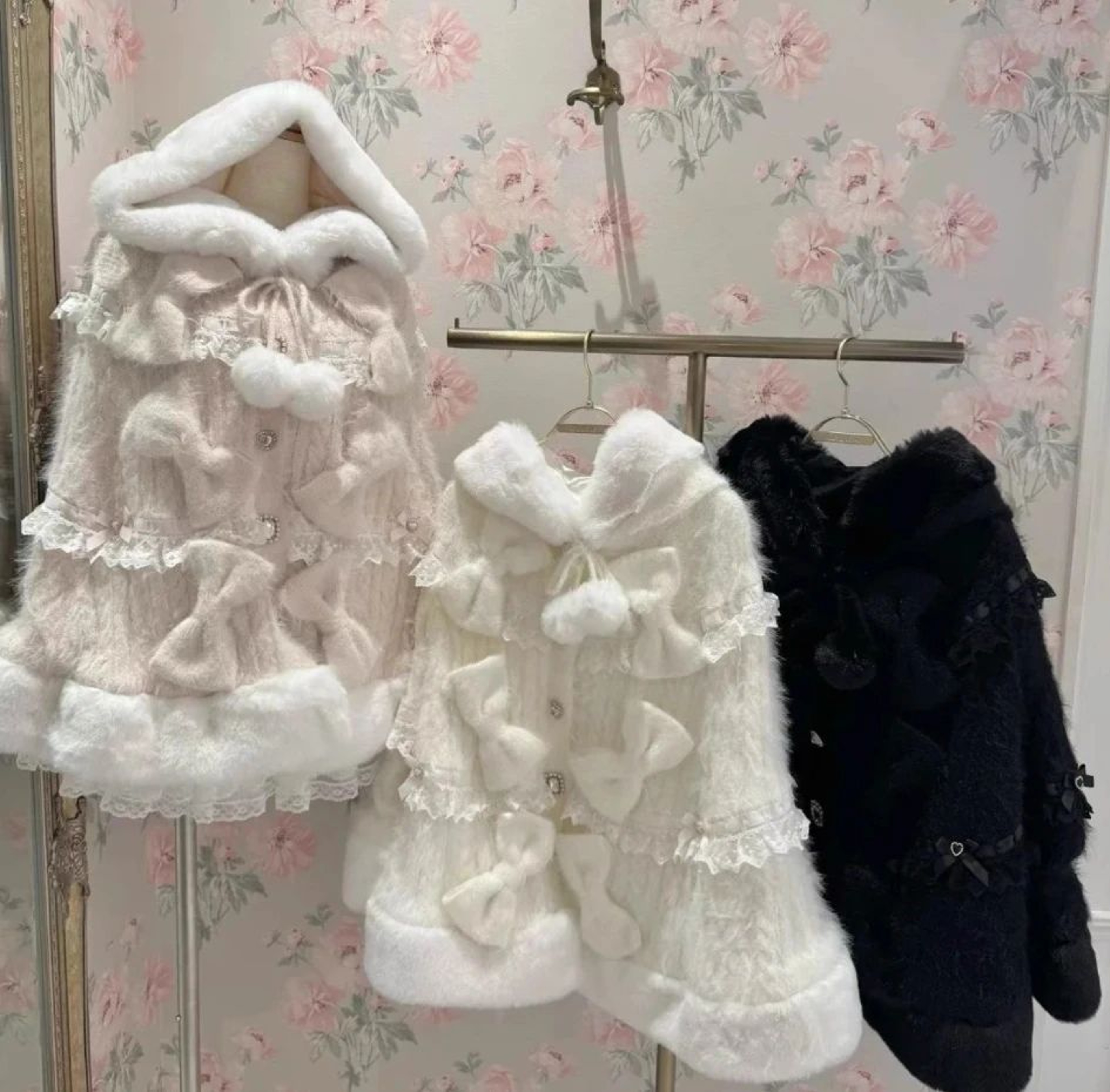 Women Hooded Double Layer Knitted Cape With Large Ribbon 4