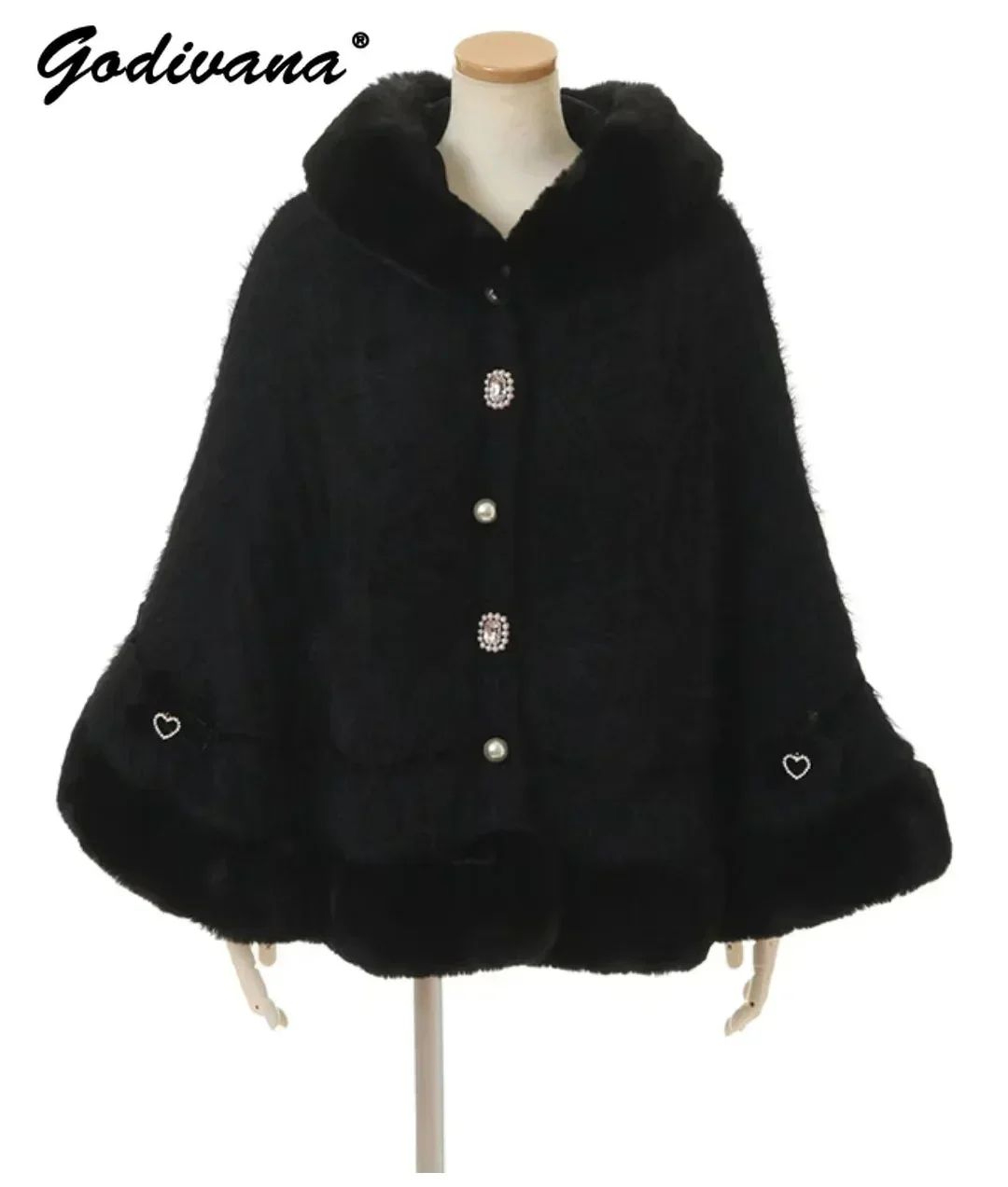 Women Hooded Double Layer Knitted Cape With Large Ribbon 3