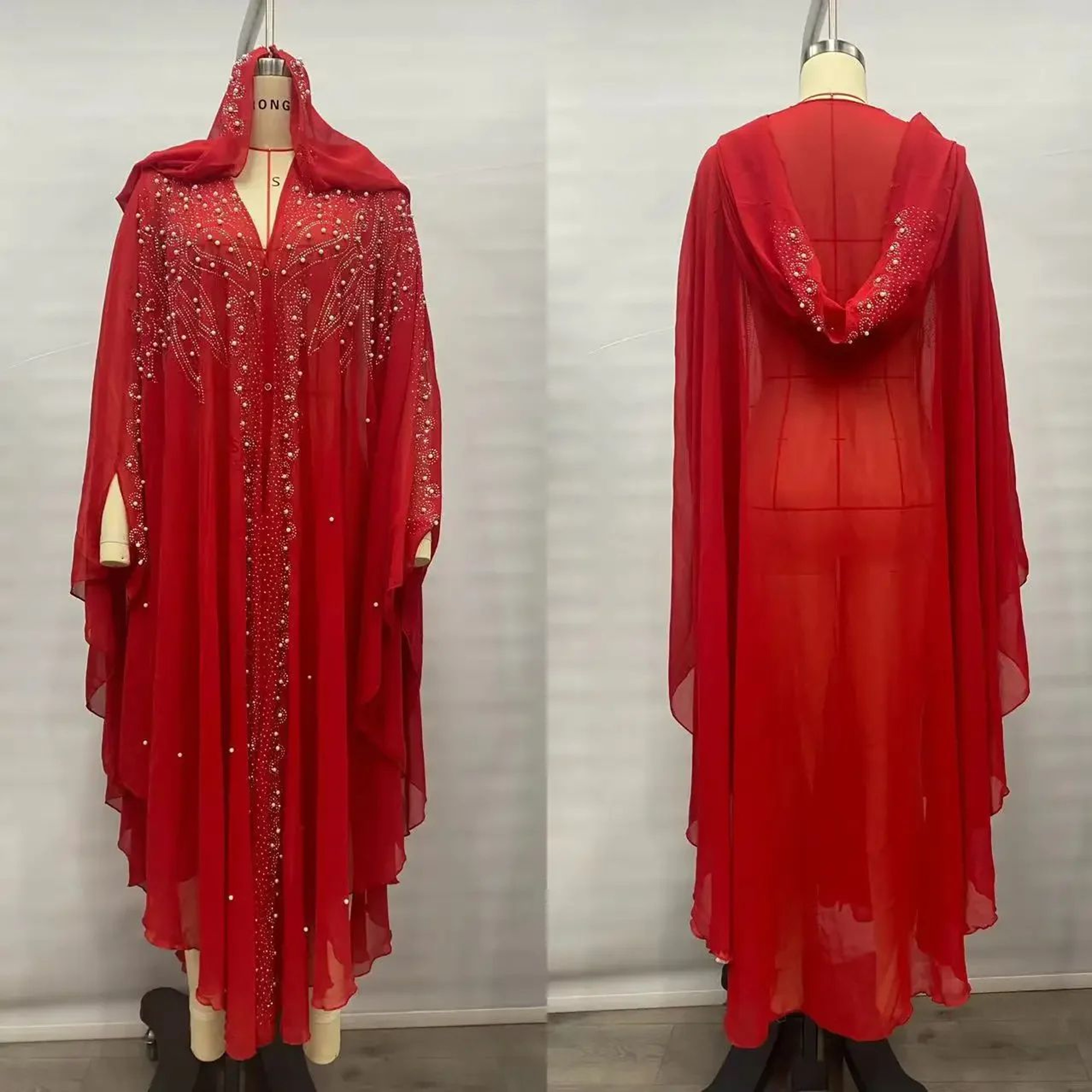 Women Thin Hooded Cape With Sparkling Party Details 11