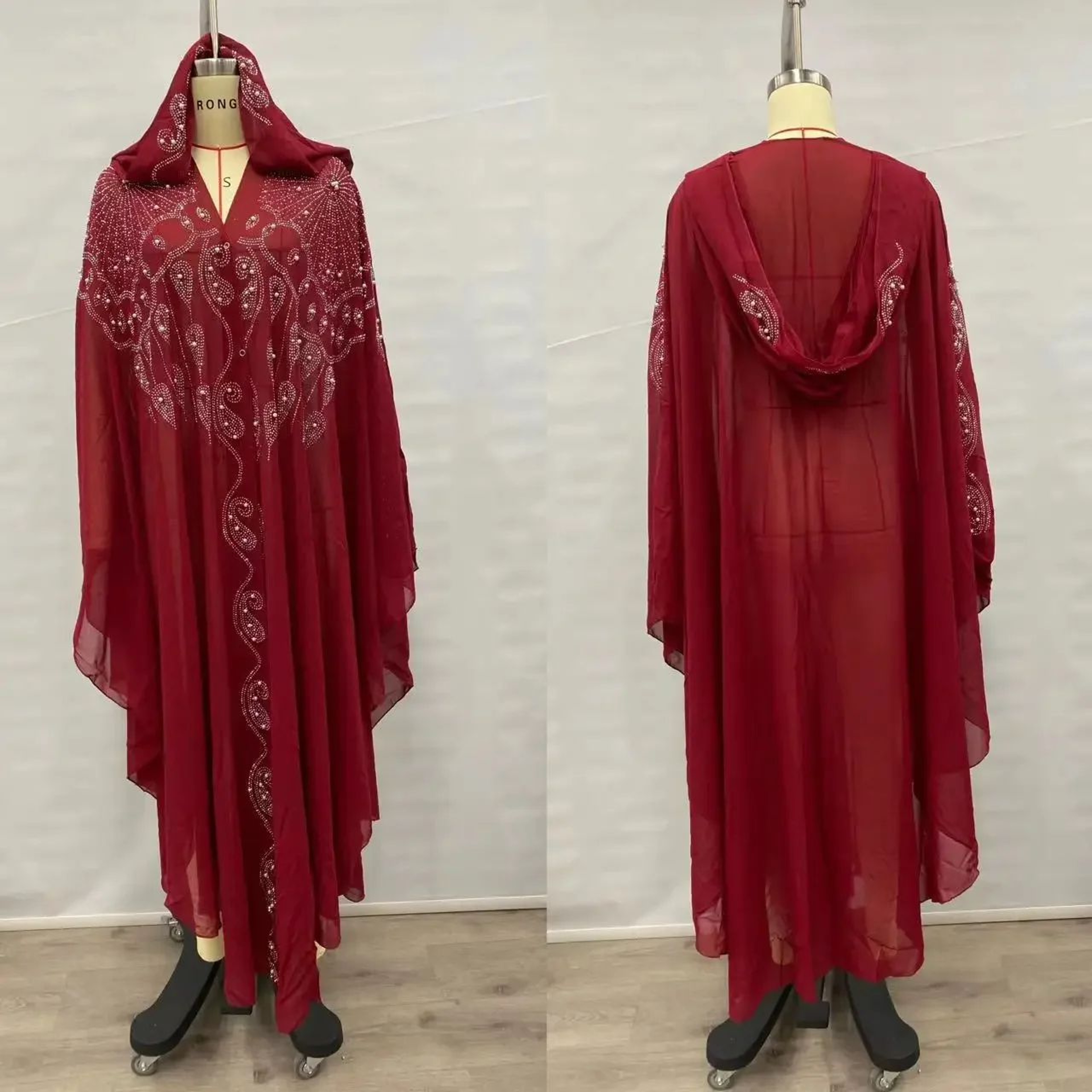 Women Thin Hooded Cape With Sparkling Party Details 7