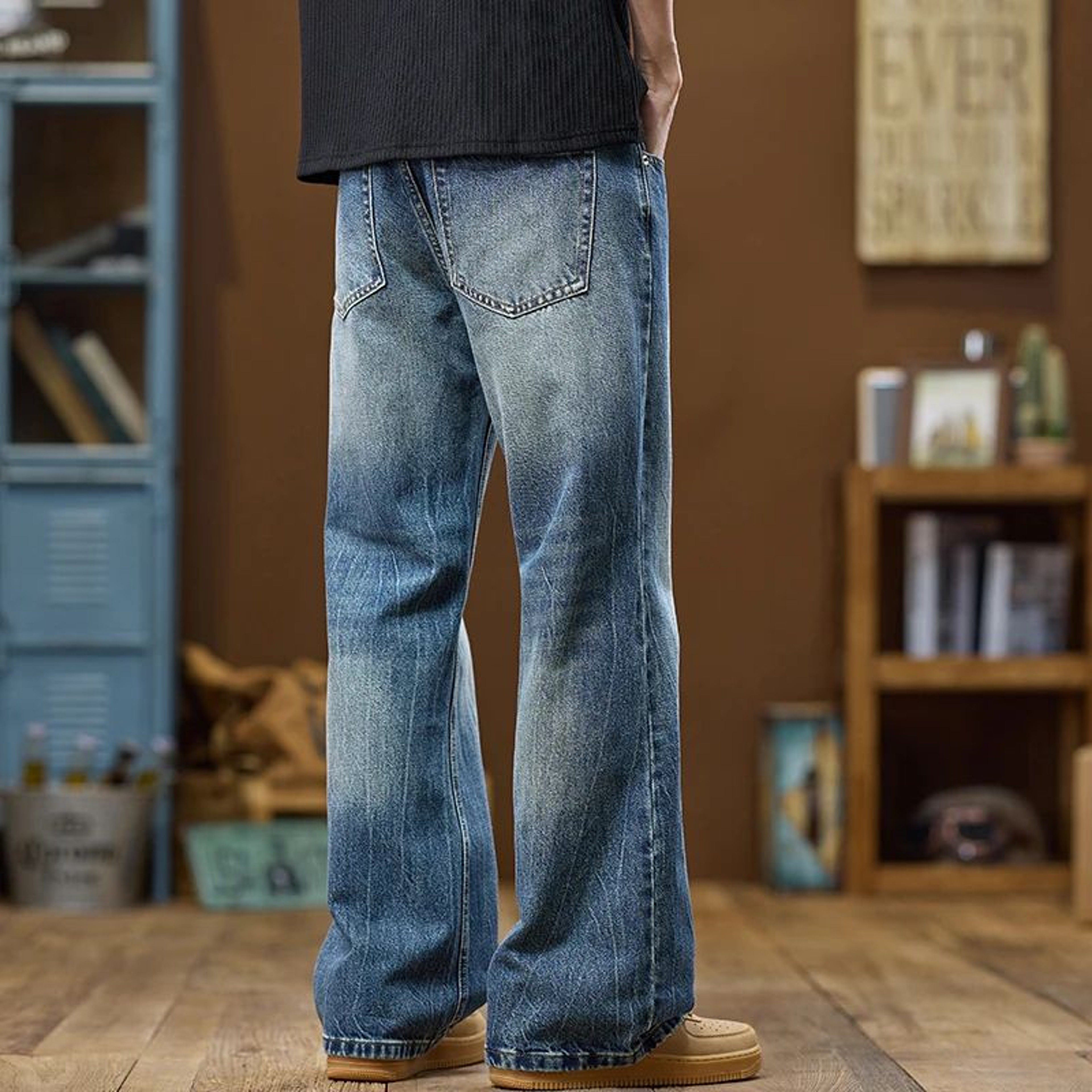 KSTUN Mens Blue Flared Jeans Full Length Bootcut Denim Pants 4