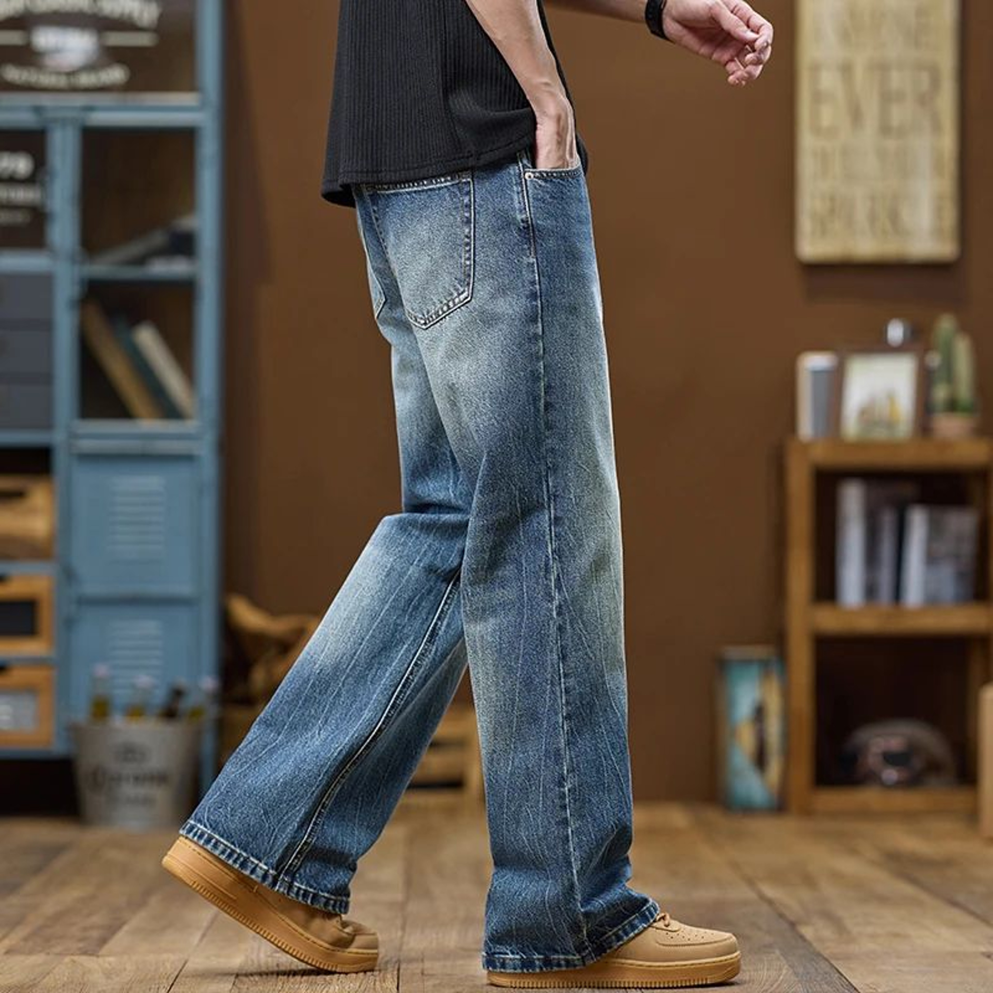 KSTUN Mens Blue Flared Jeans Full Length Bootcut Denim Pants 3