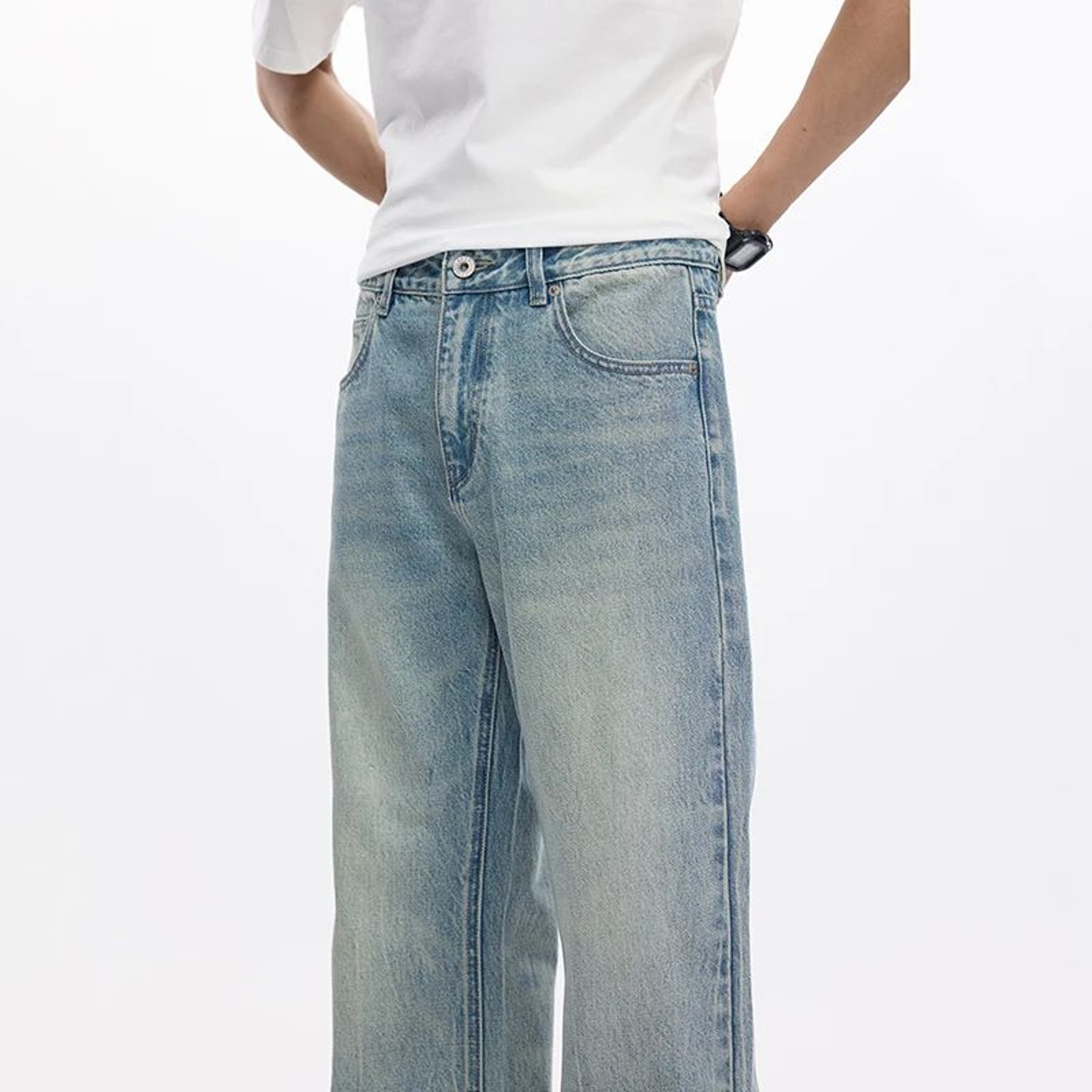 KSTUN Mens Loose Fit Light Blue Flared Bootcut Jeans 4