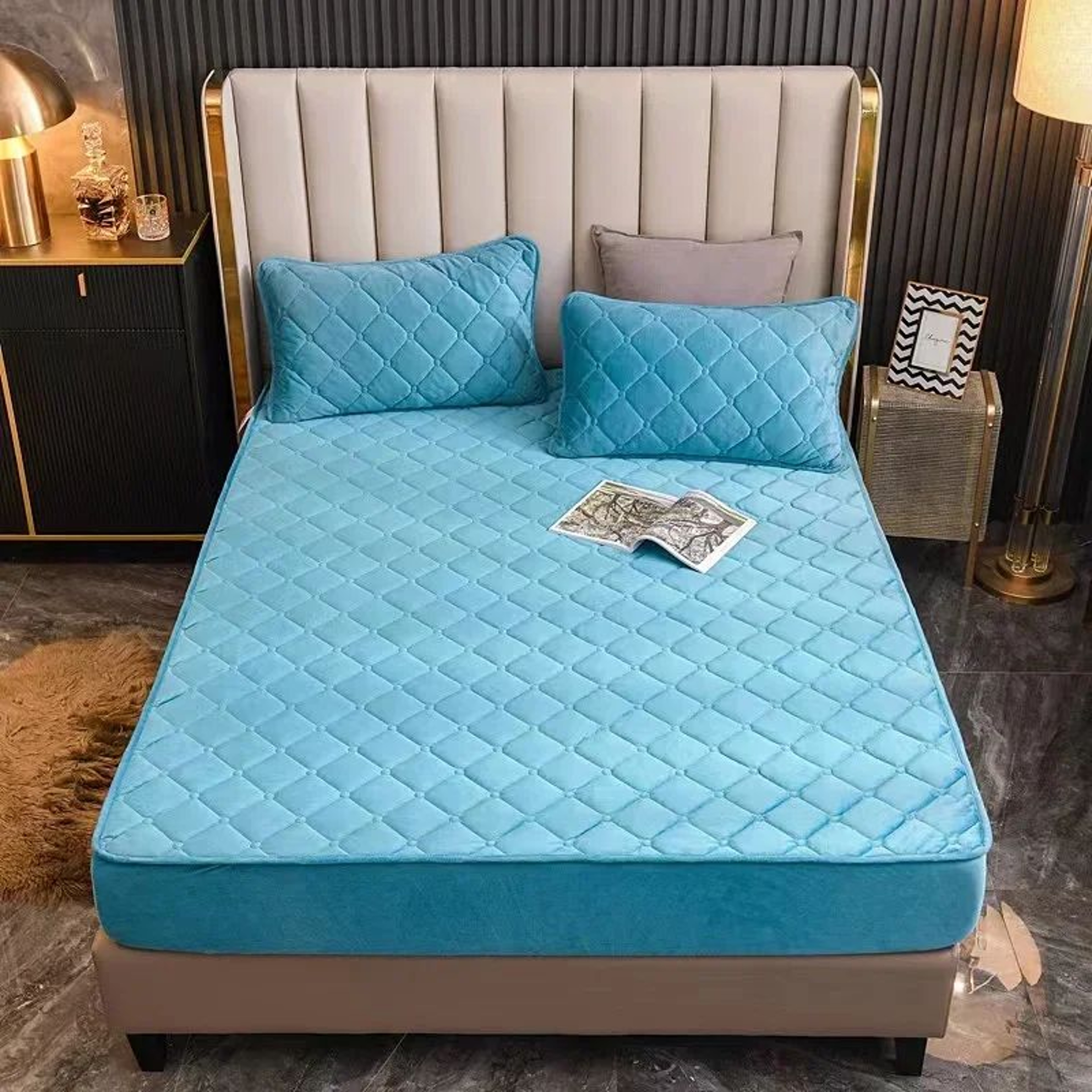 Soft Crystal Velvet Quilted Fitted Mattress Cover For Cozy Bedding 14