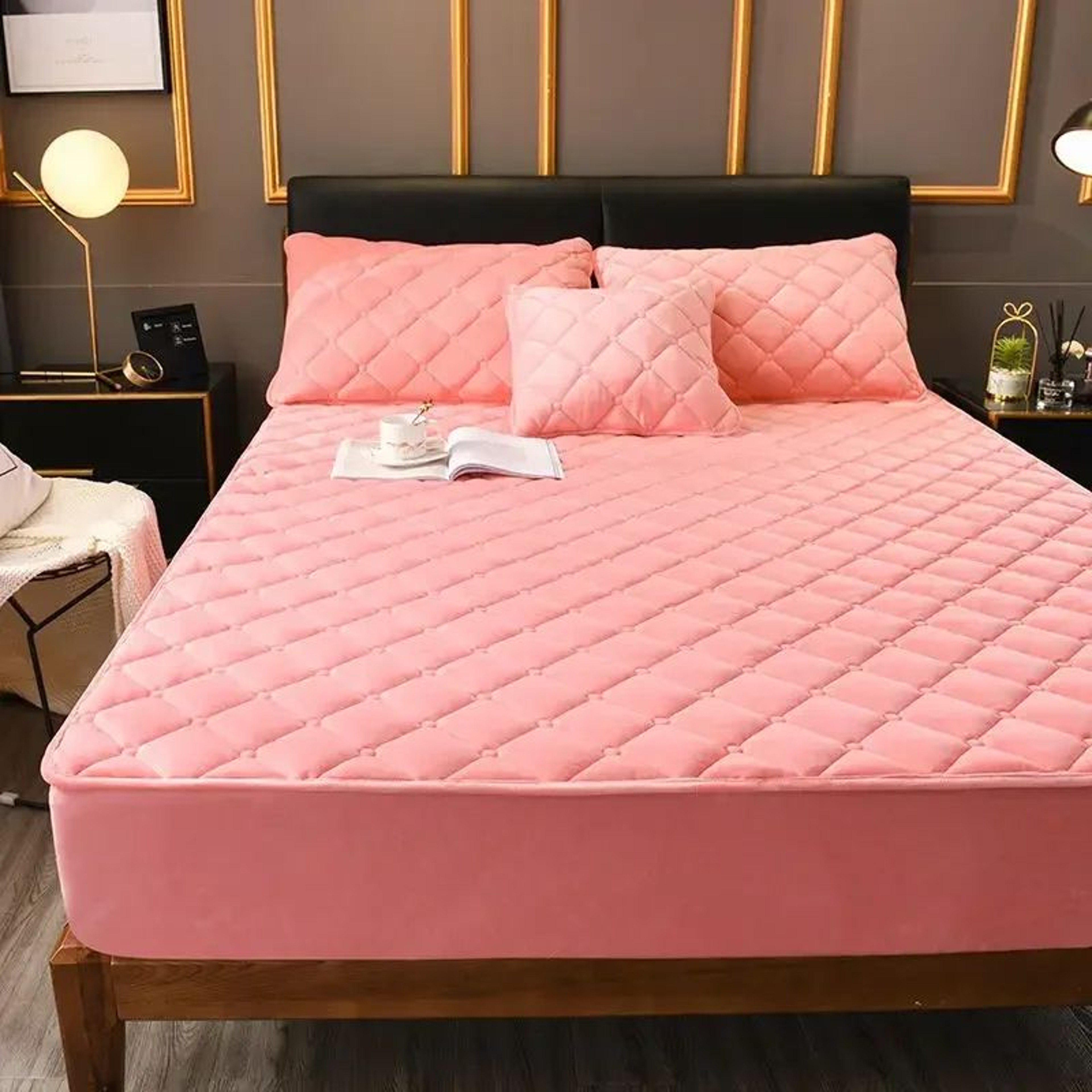 Soft Crystal Velvet Quilted Fitted Mattress Cover For Cozy Bedding 11