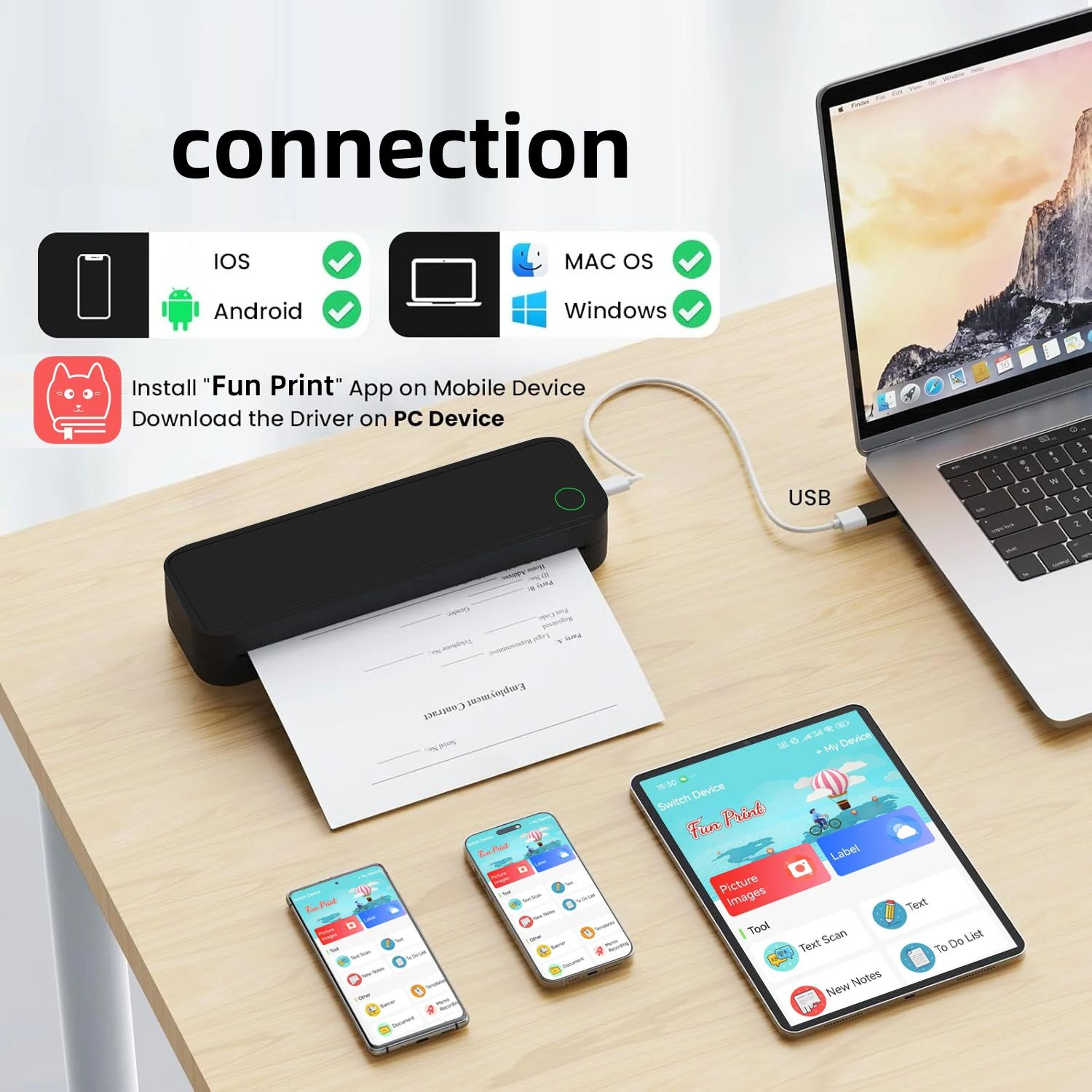 Wireless A4 Inkless Portable Thermal Printer For Phones And Laptops 2
