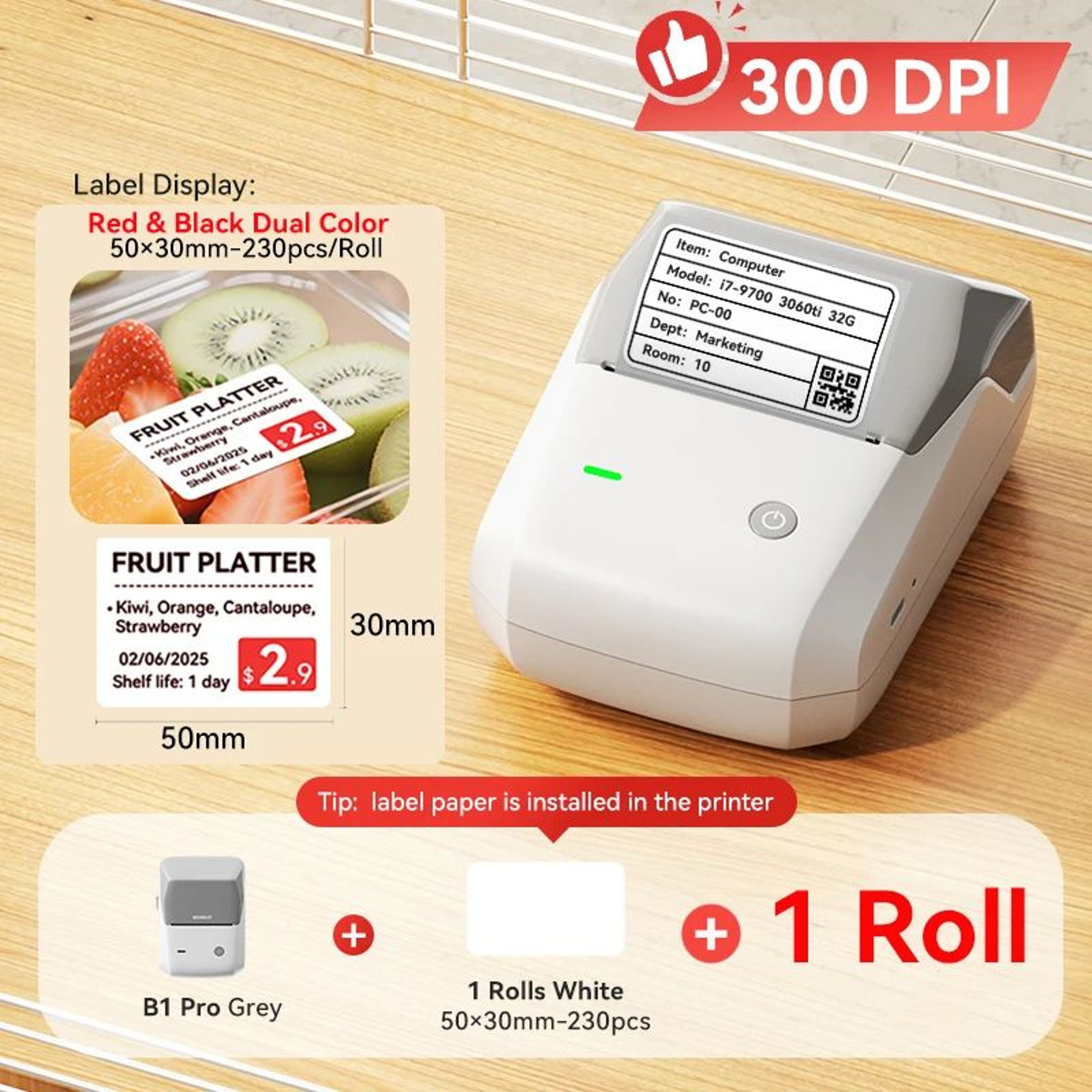 NIIMBOT B1 Pro 300 DPI Red And Black Label Printer 18